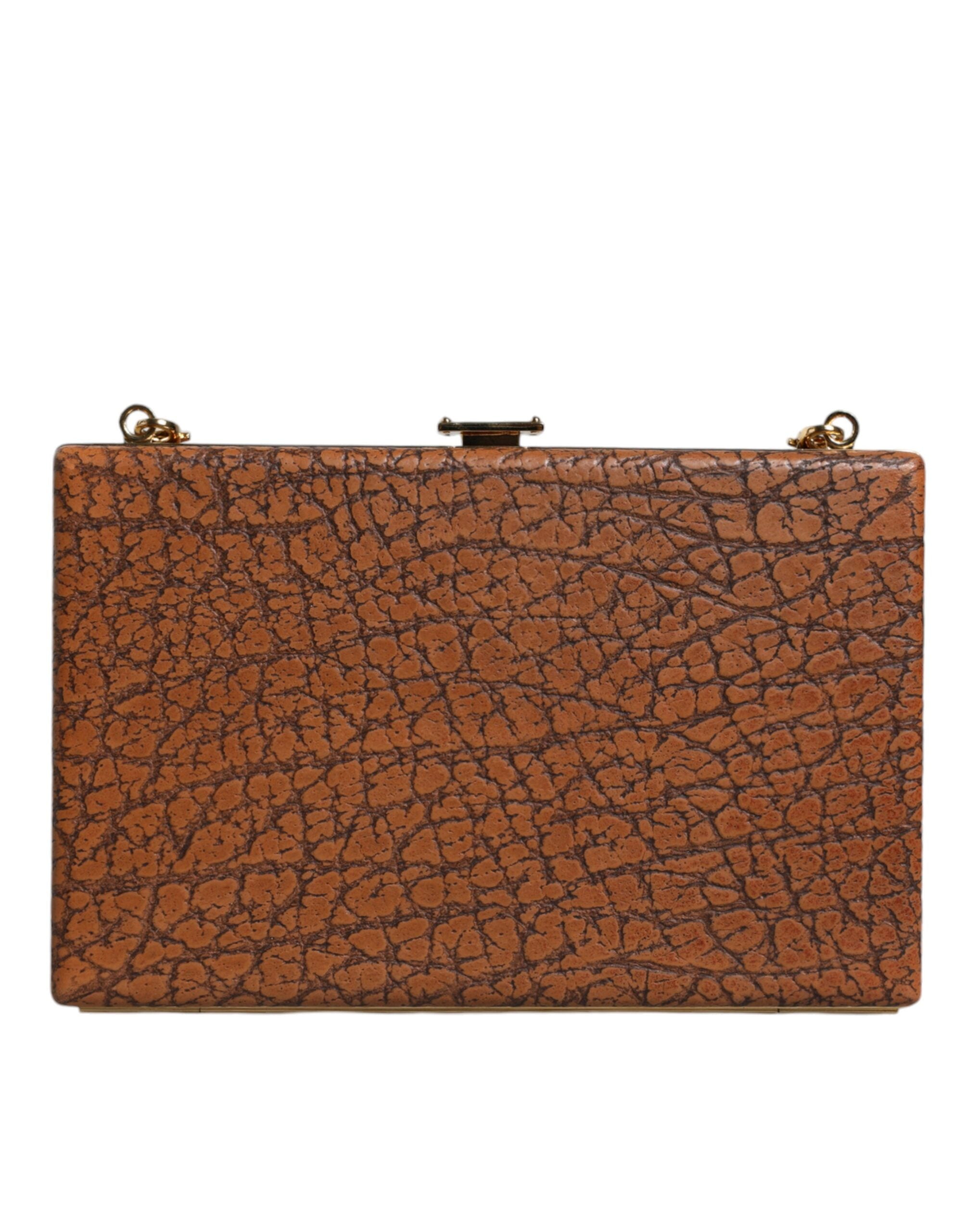 Brown Leather Gold Frame Clutch Mini Crossbody Bag - ventzia