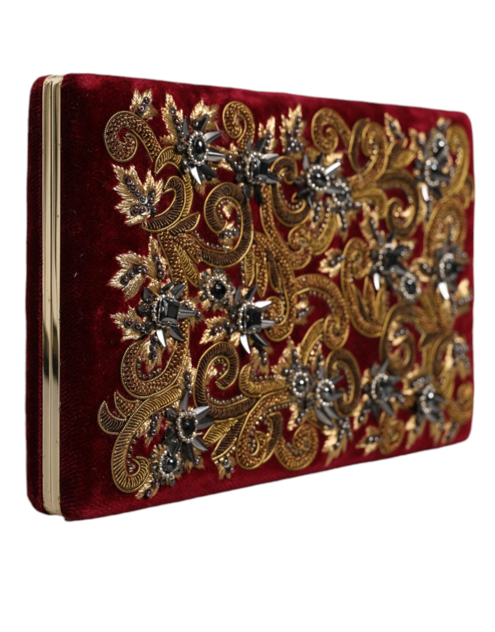 Red Velvet Gold Frame Clutch Evening Party Purse Bag - ventzia
