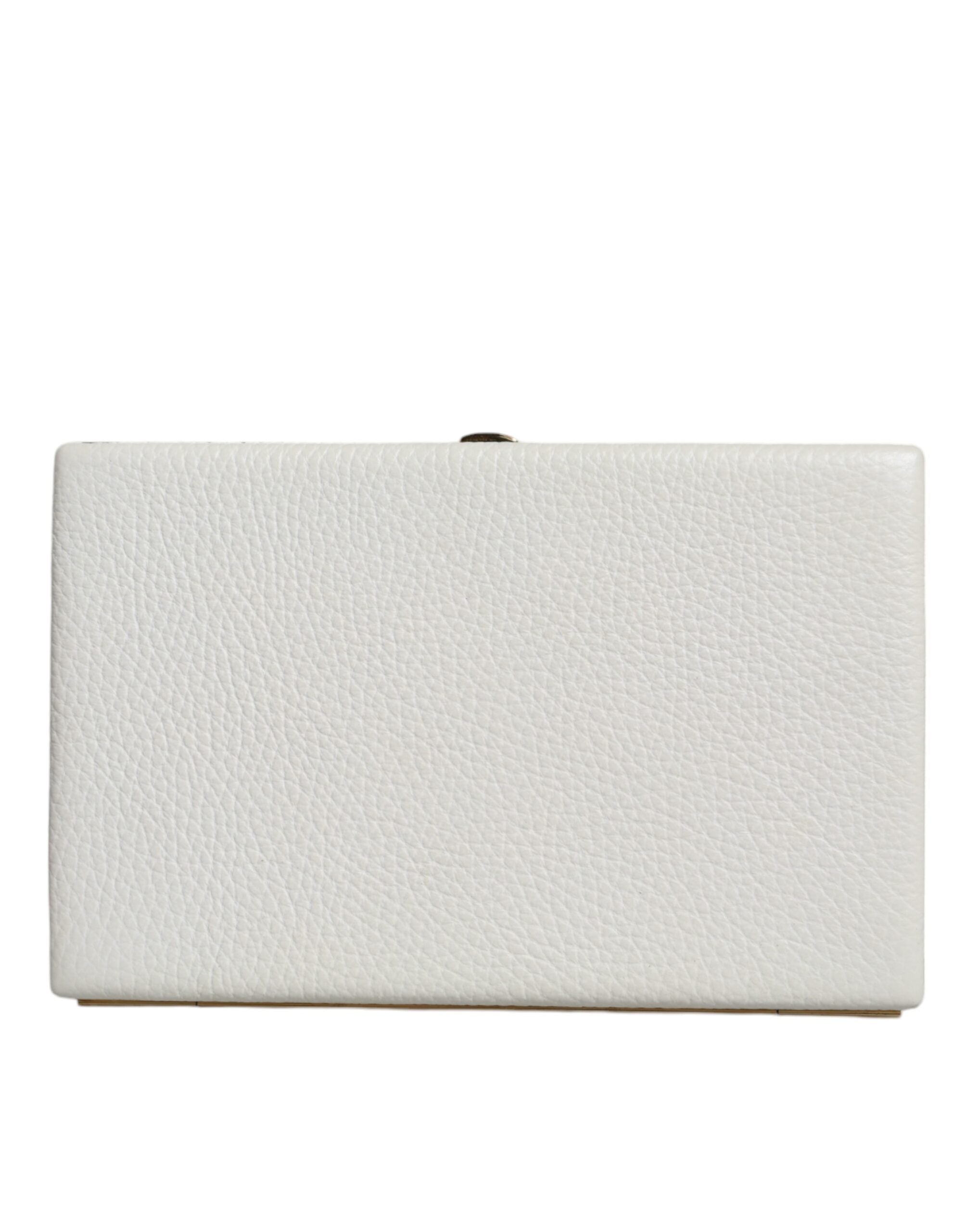 White Leather Gold Frame Clutch Evening Party Purse Bag - ventzia