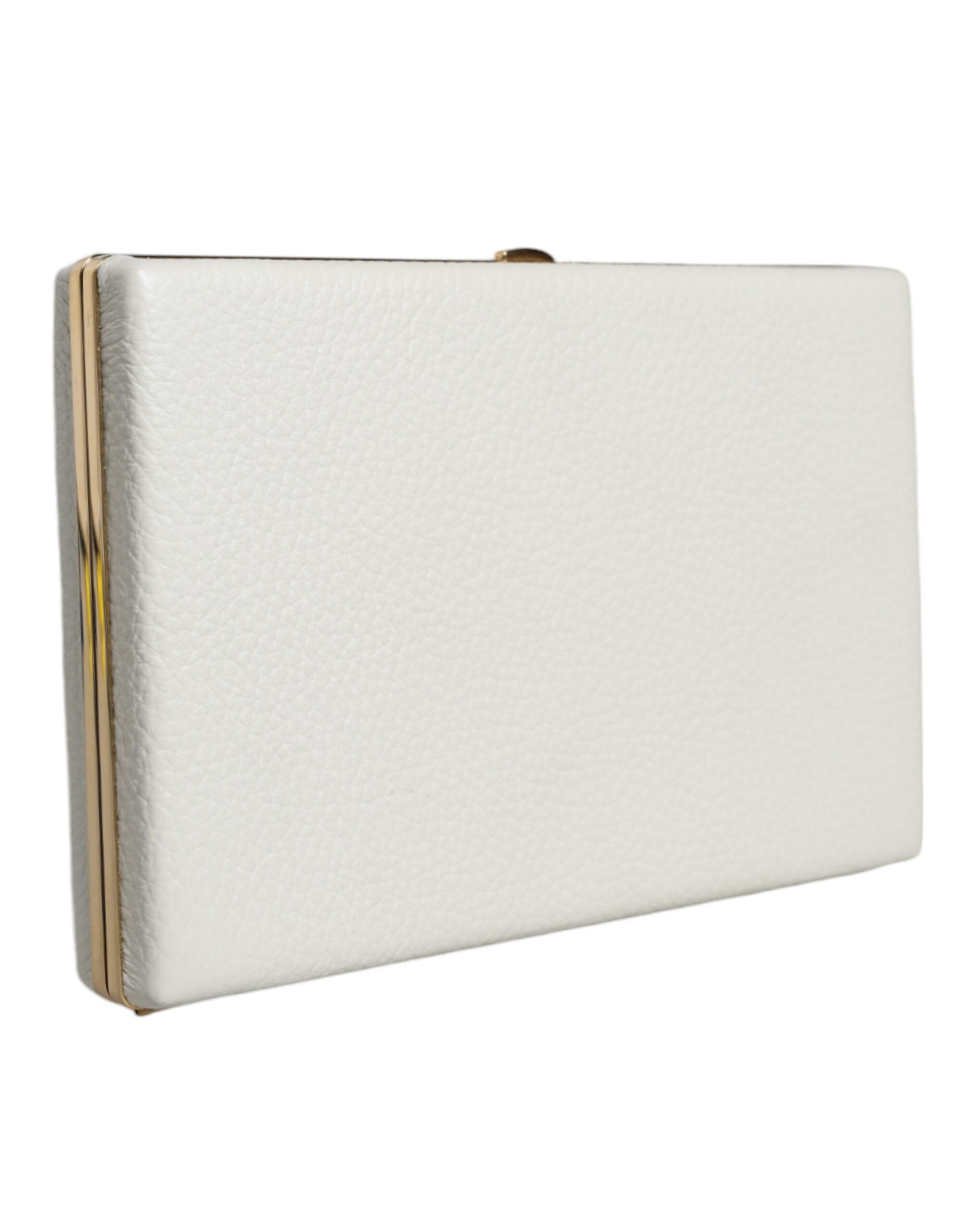 White Leather Gold Frame Clutch Evening Party Purse Bag - ventzia