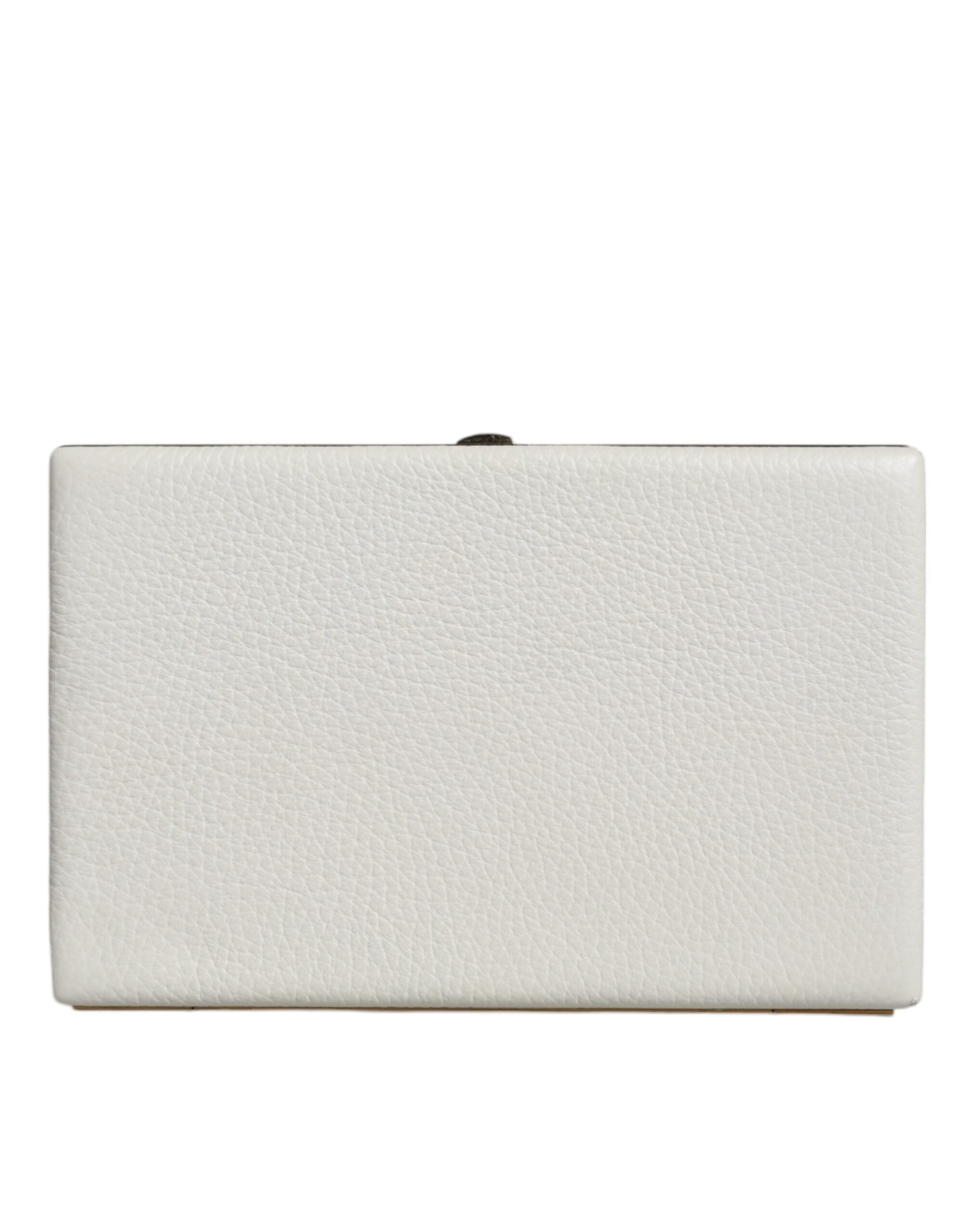 White Leather Gold Frame Clutch Evening Party Purse Bag - ventzia