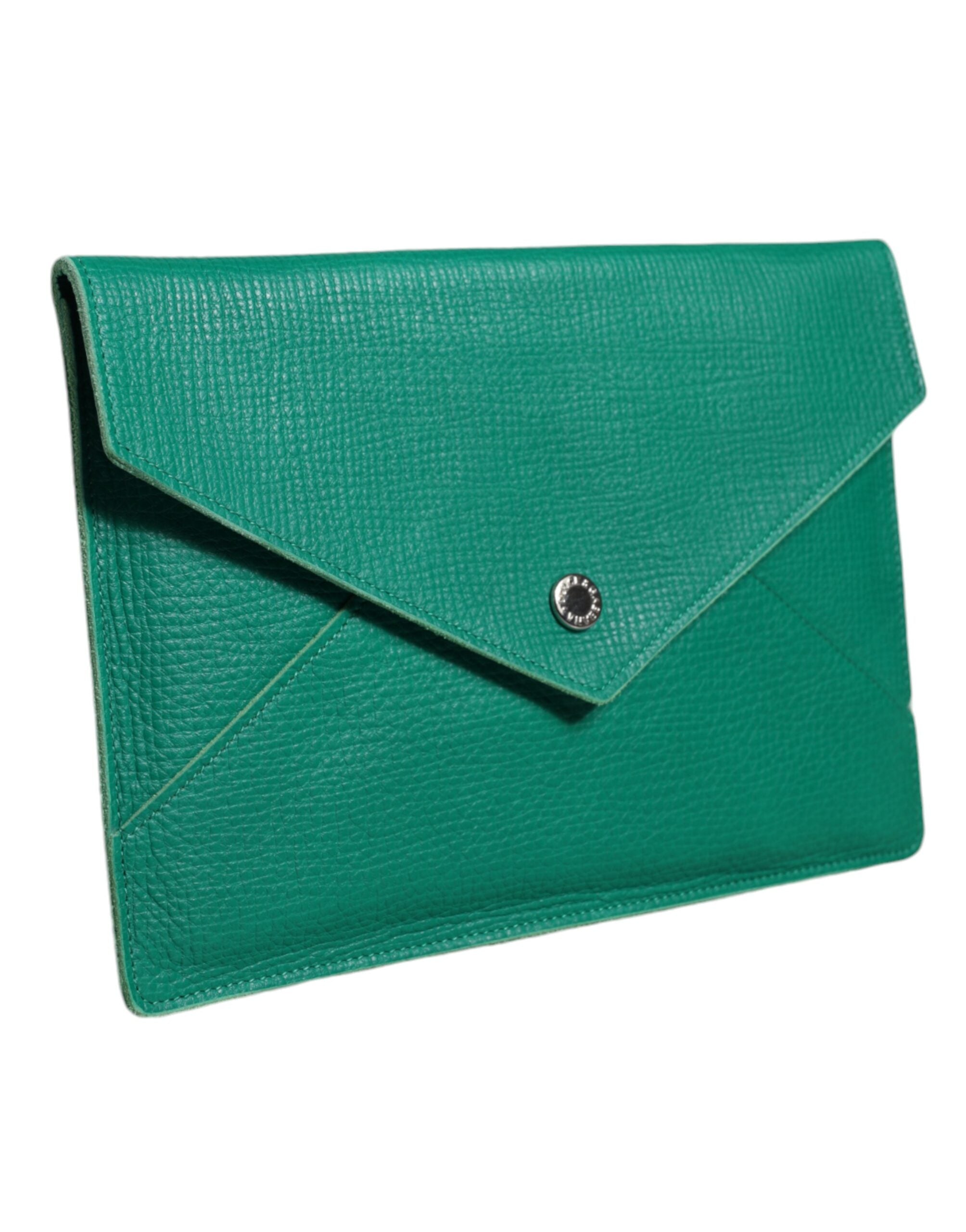Green Leather Handbag Clutch Mini Purse Pouch Tablet Case - ventzia
