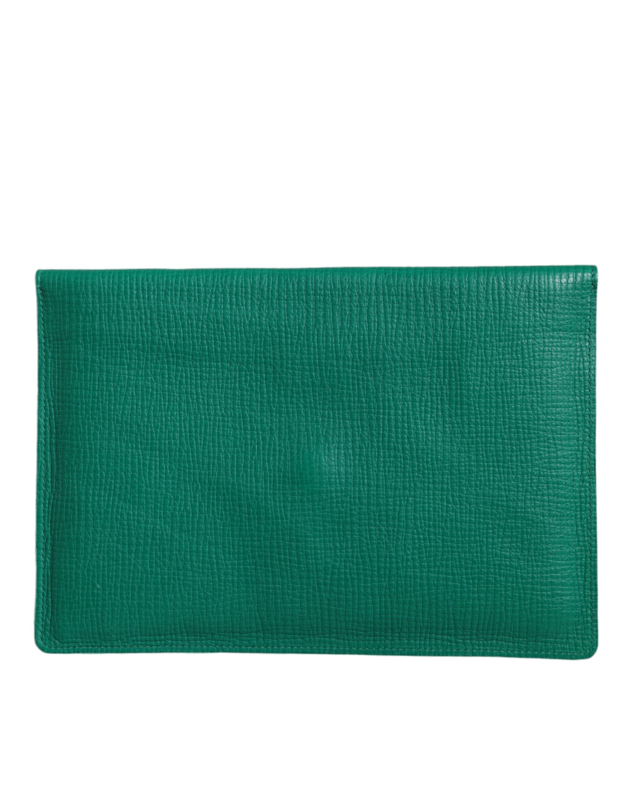 Green Leather Handbag Clutch Mini Purse Pouch Tablet Case - ventzia