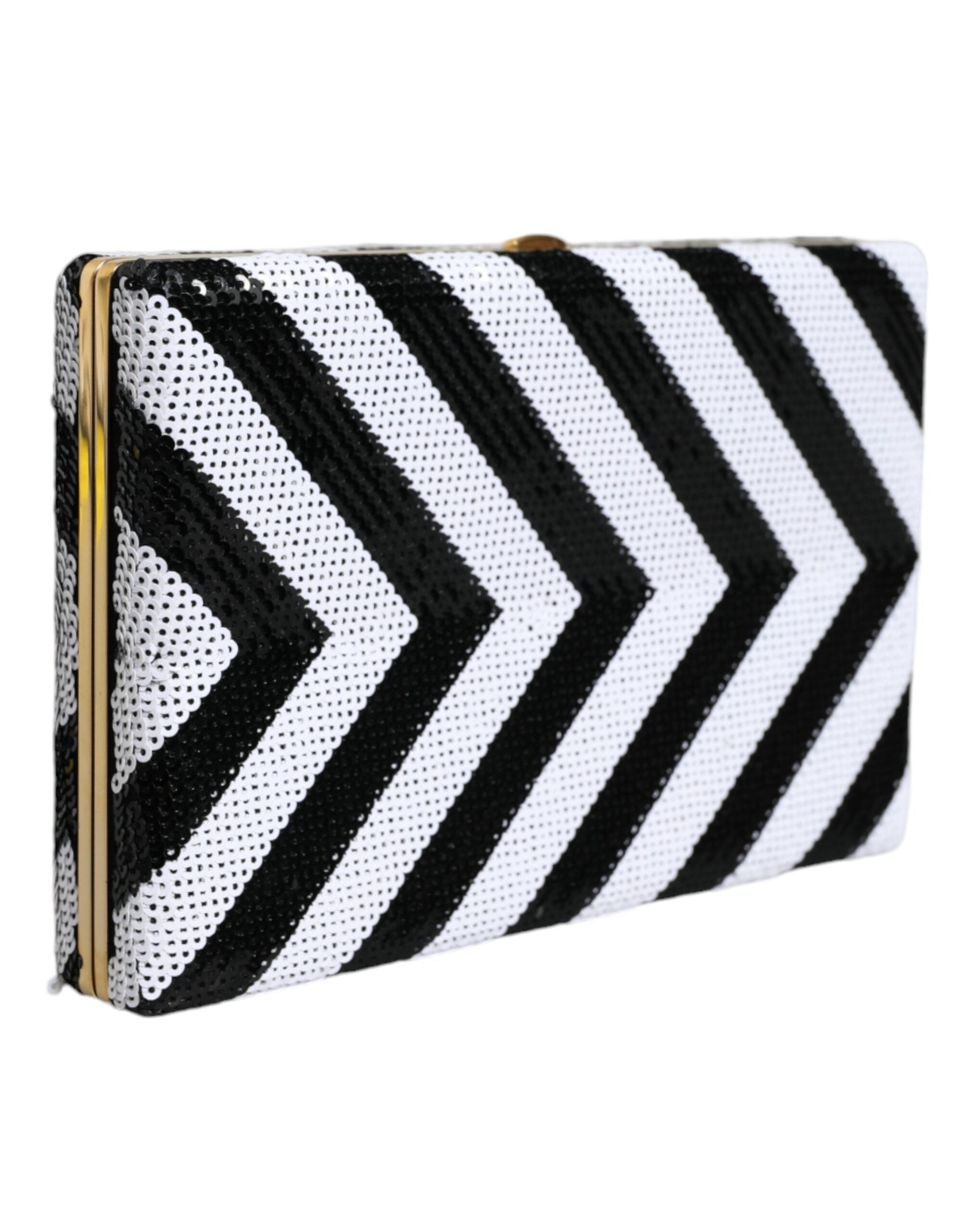 Black White Gold Frame Clutch Evening Party Purse Bag - ventzia