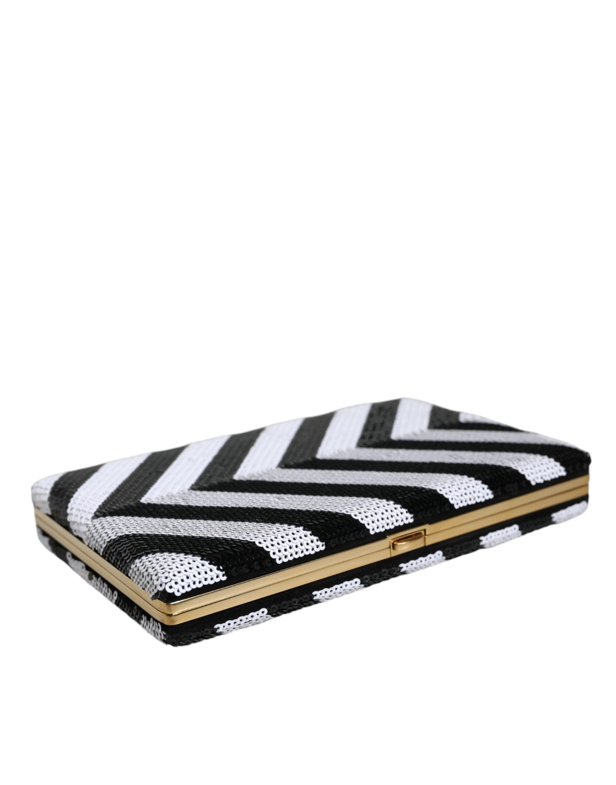 Black White Gold Frame Clutch Evening Party Purse Bag - ventzia