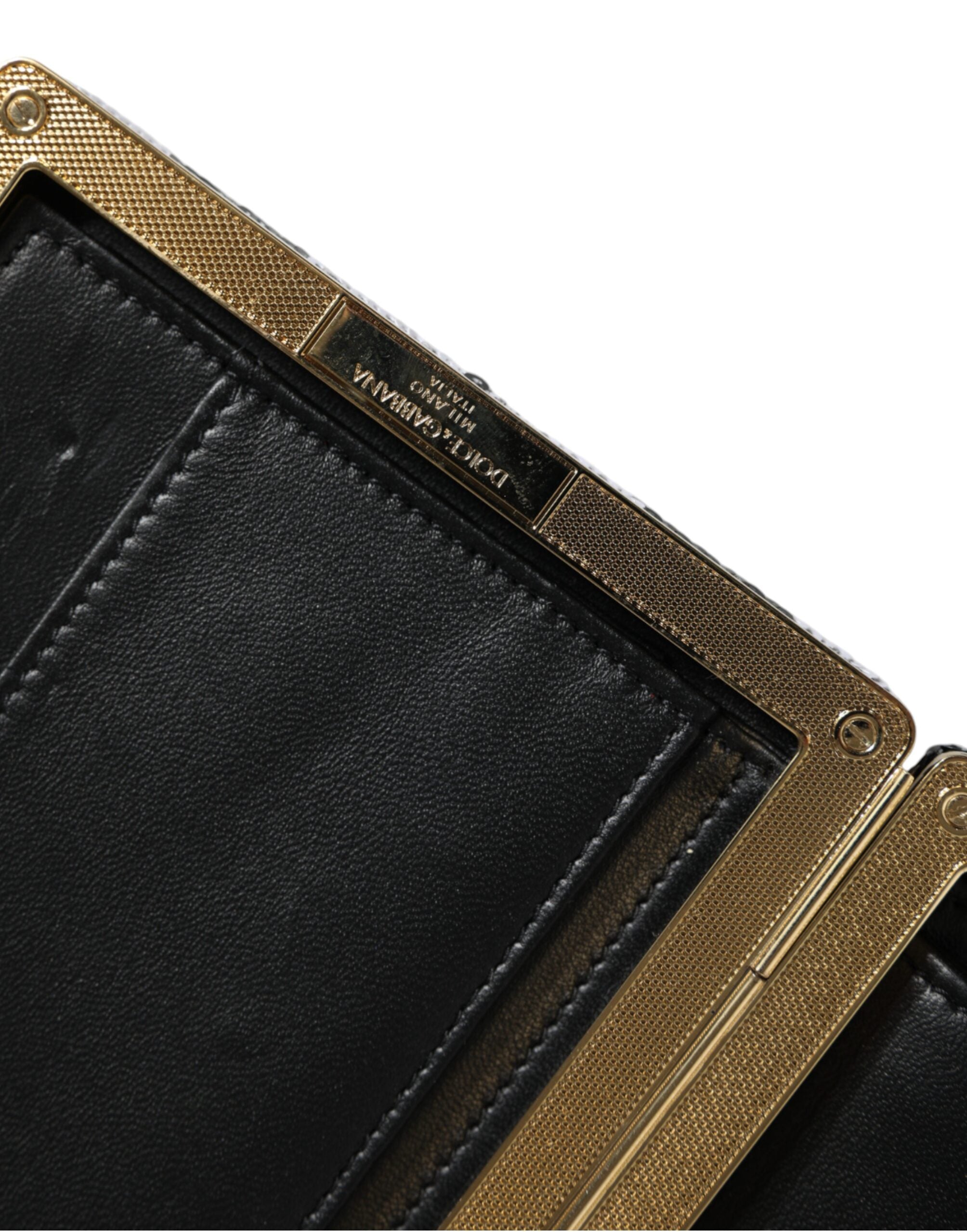 Black White Gold Frame Clutch Evening Party Purse Bag - ventzia