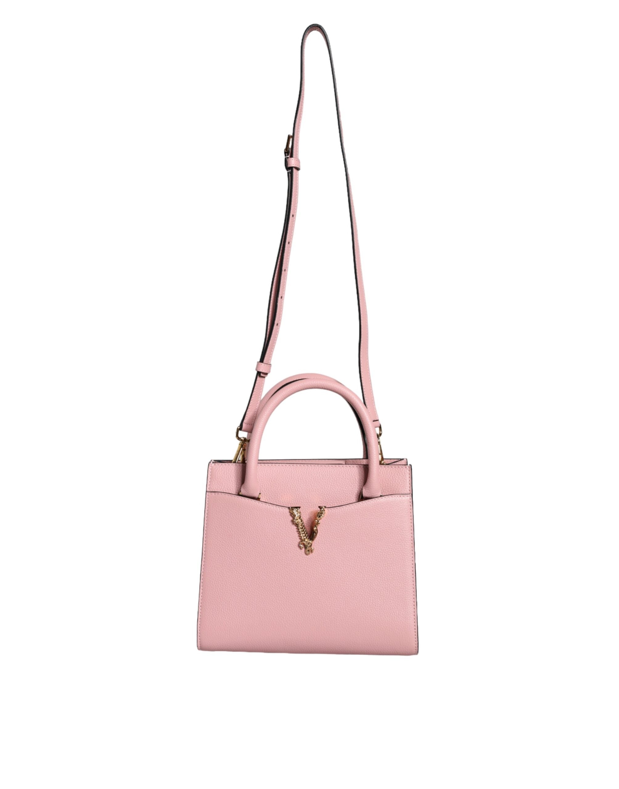 Pink Small Top Handle Grainy Calf Leather Crossbody Bag - ventzia