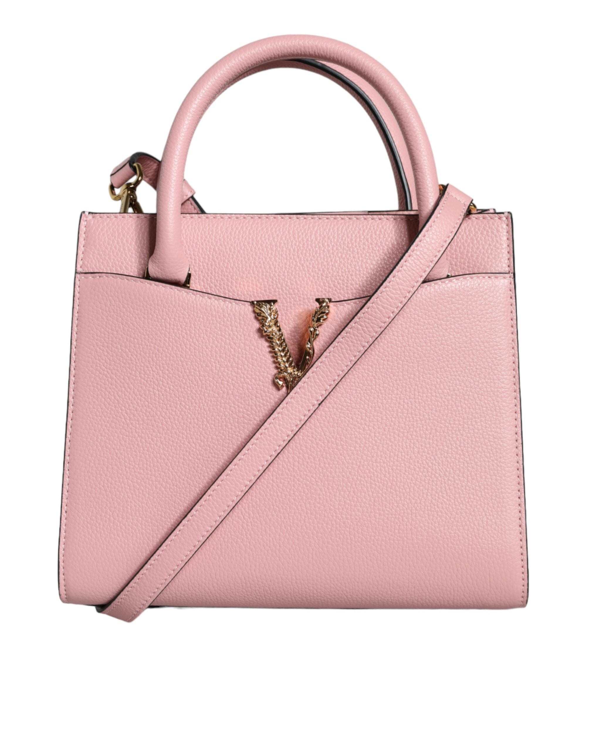 Pink Small Top Handle Grainy Calf Leather Crossbody Bag - ventzia