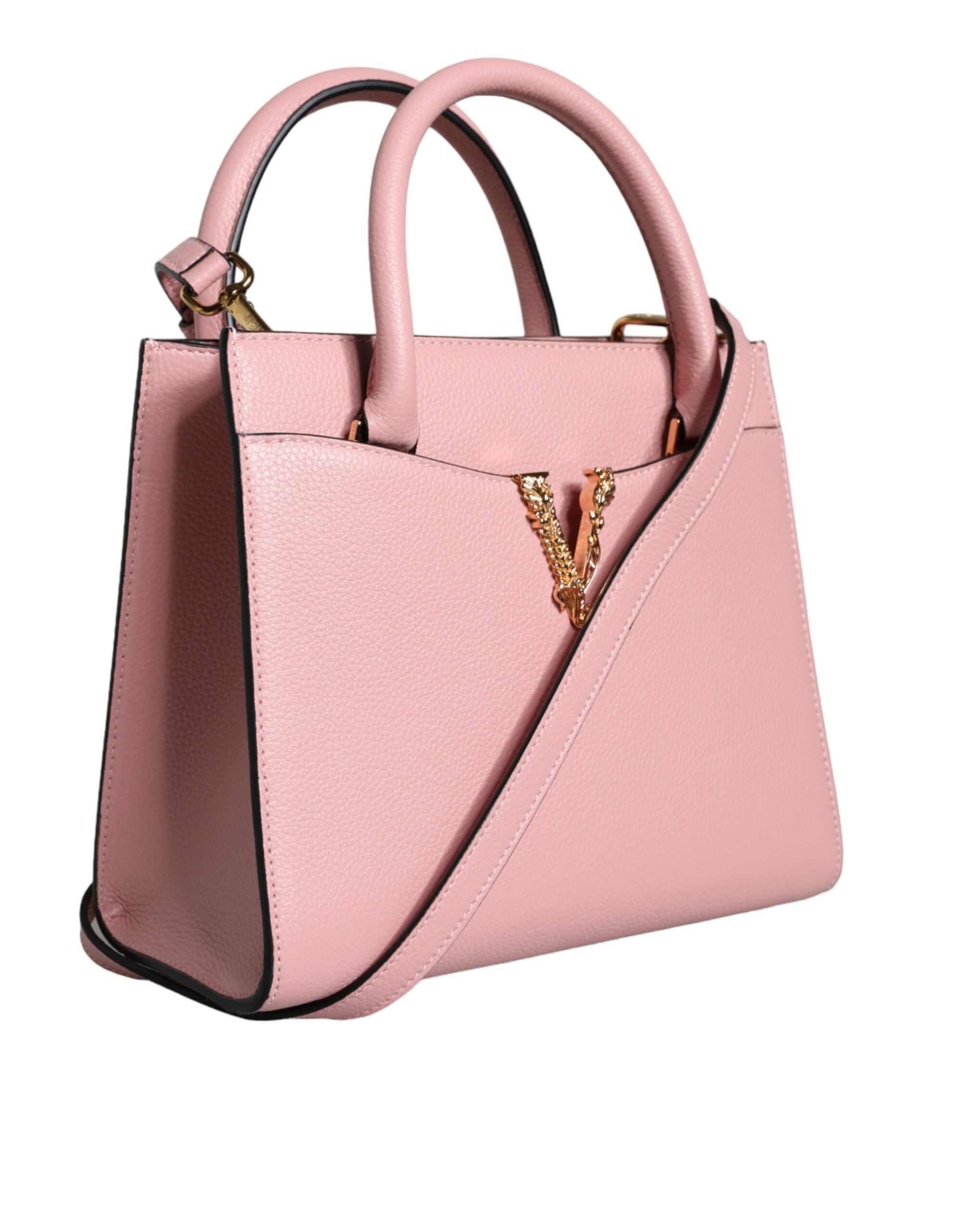 Pink Small Top Handle Grainy Calf Leather Crossbody Bag - ventzia