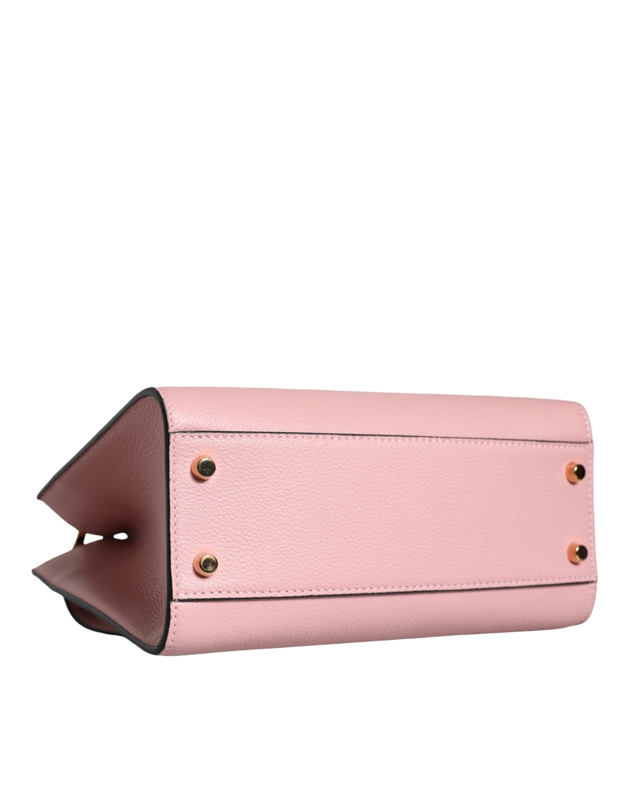 Pink Small Top Handle Grainy Calf Leather Crossbody Bag - ventzia