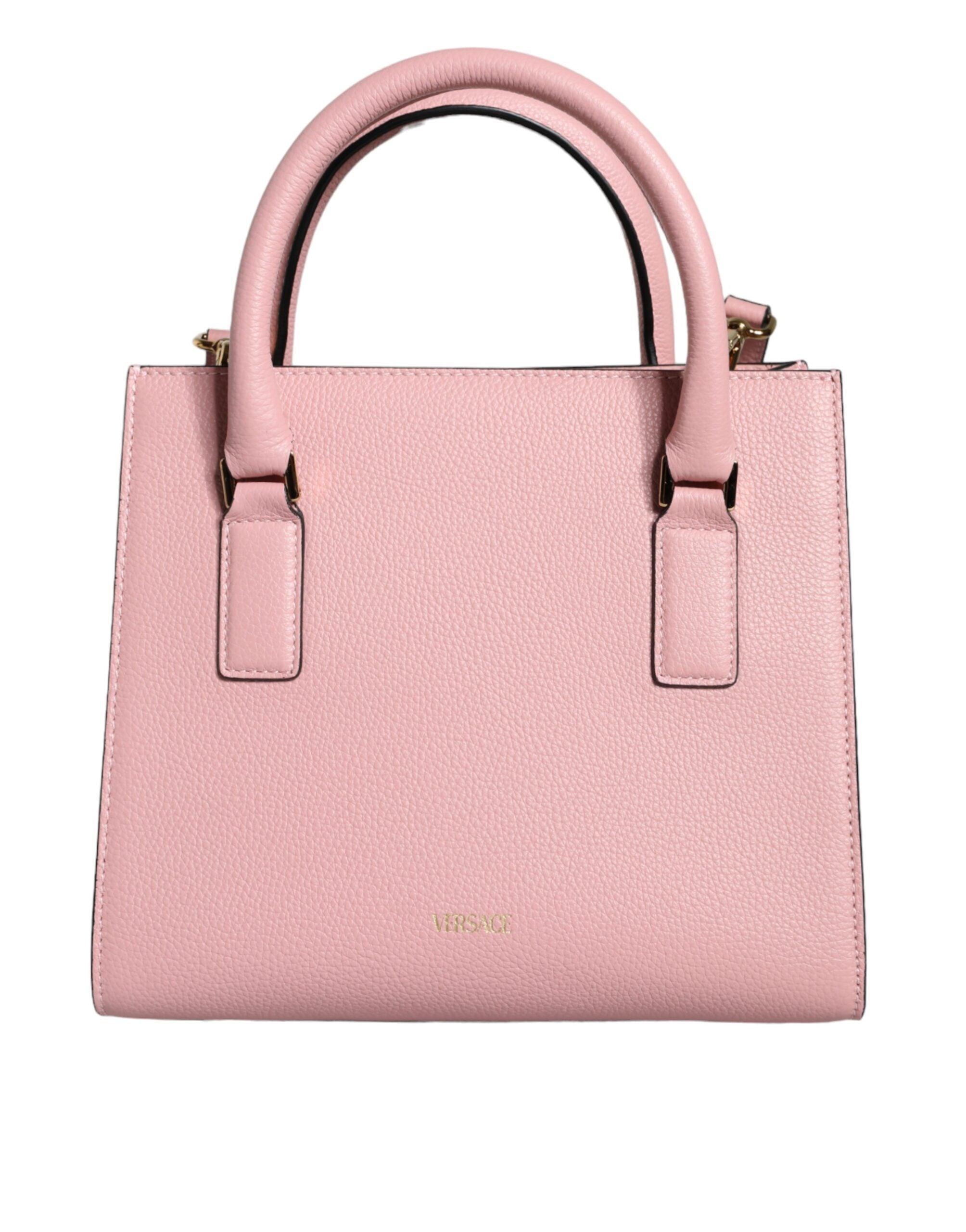 Pink Small Top Handle Grainy Calf Leather Crossbody Bag - ventzia