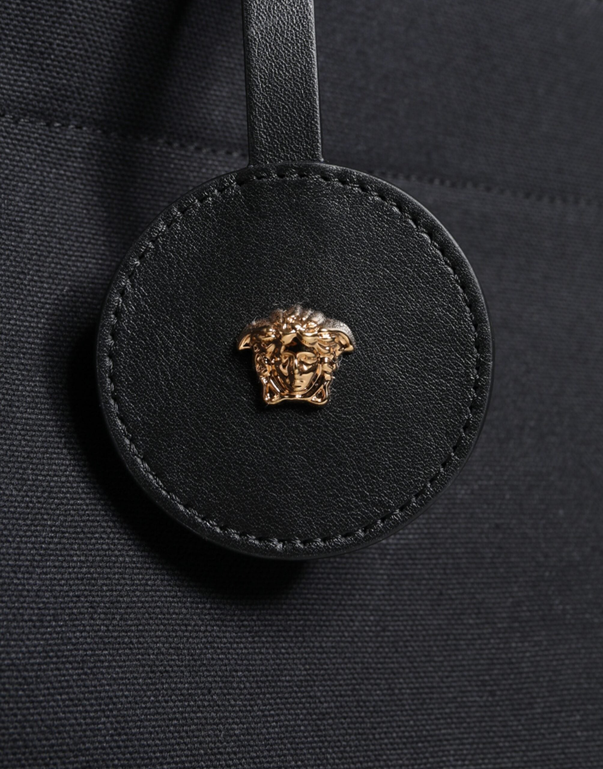 Black Top Handle Canvas Leather Logo Crossbody Tote Bag - ventzia