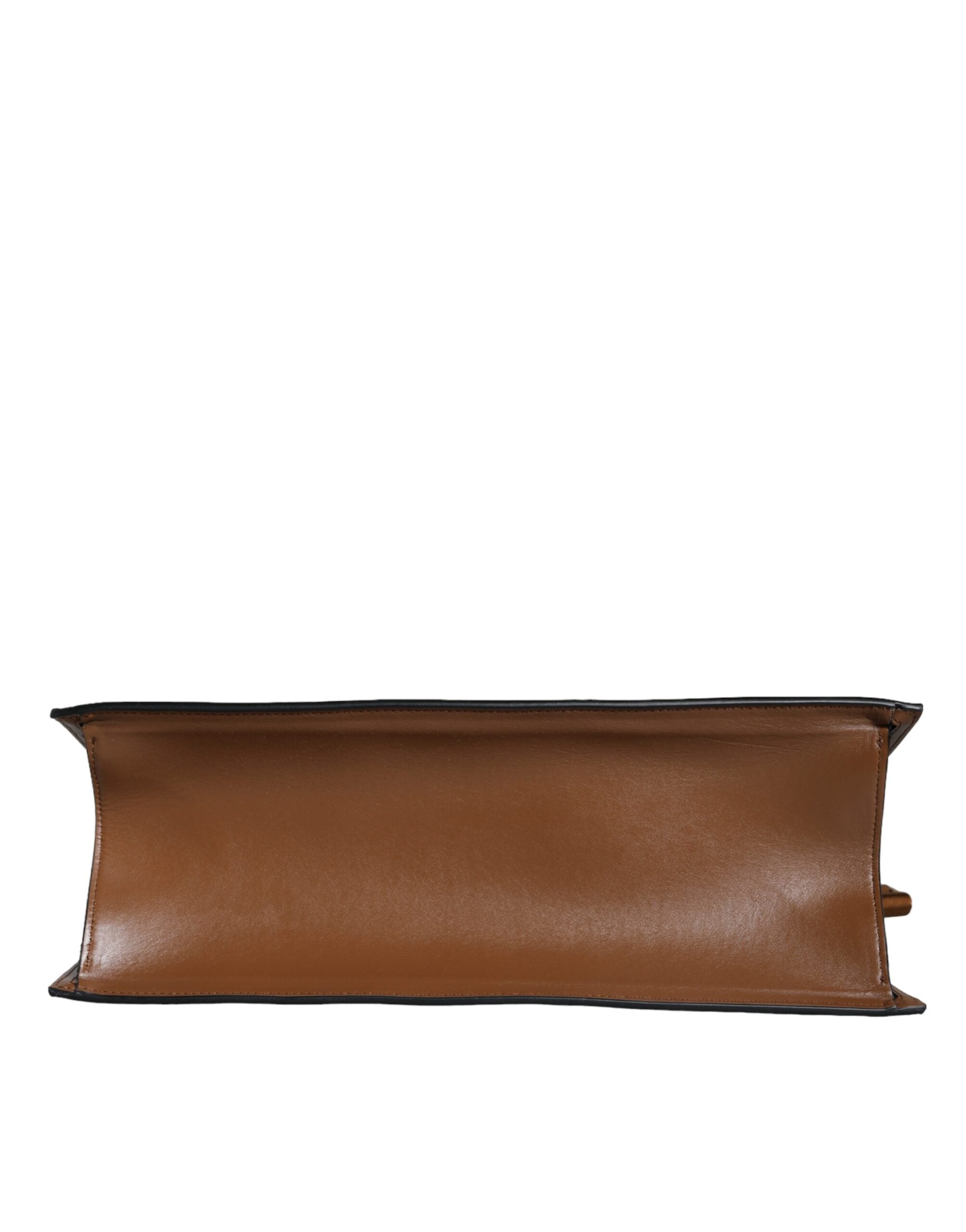 Brown Top Handle Jacquard Leather Logo Crossbody Tote Bag - ventzia