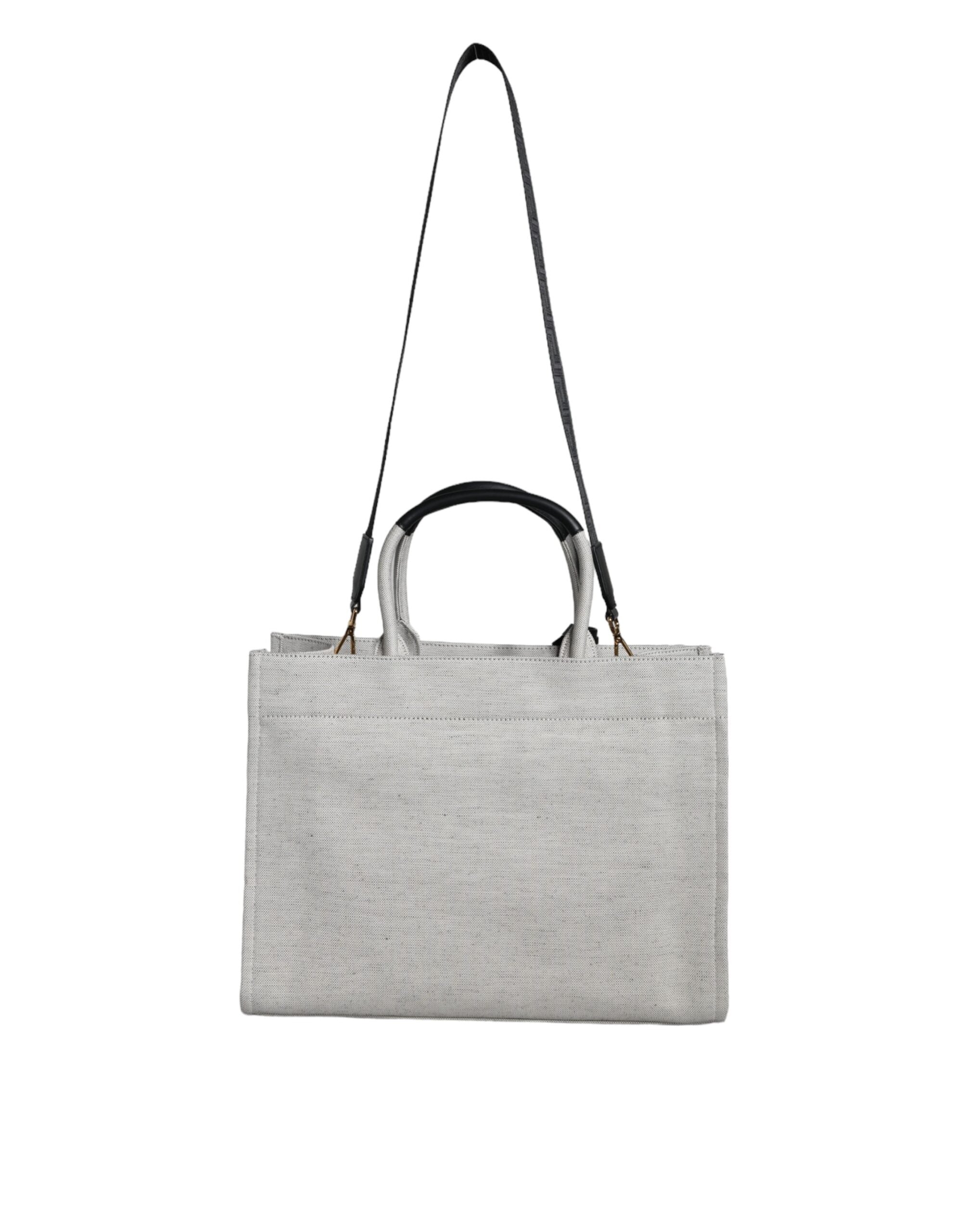 White Top Handle Canvas Leather Logo Crossbody Tote Bag - ventzia