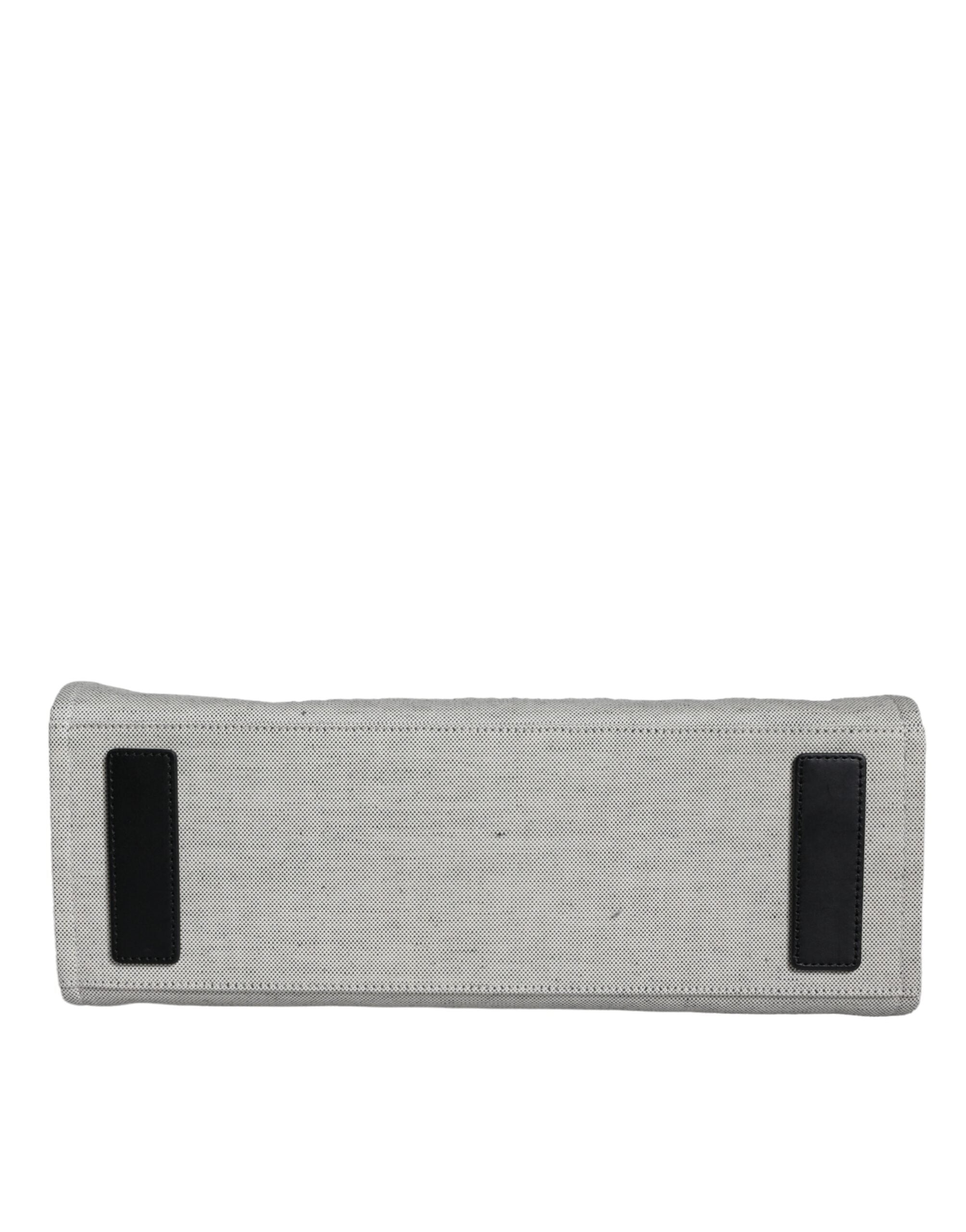 White Top Handle Canvas Leather Logo Crossbody Tote Bag - ventzia