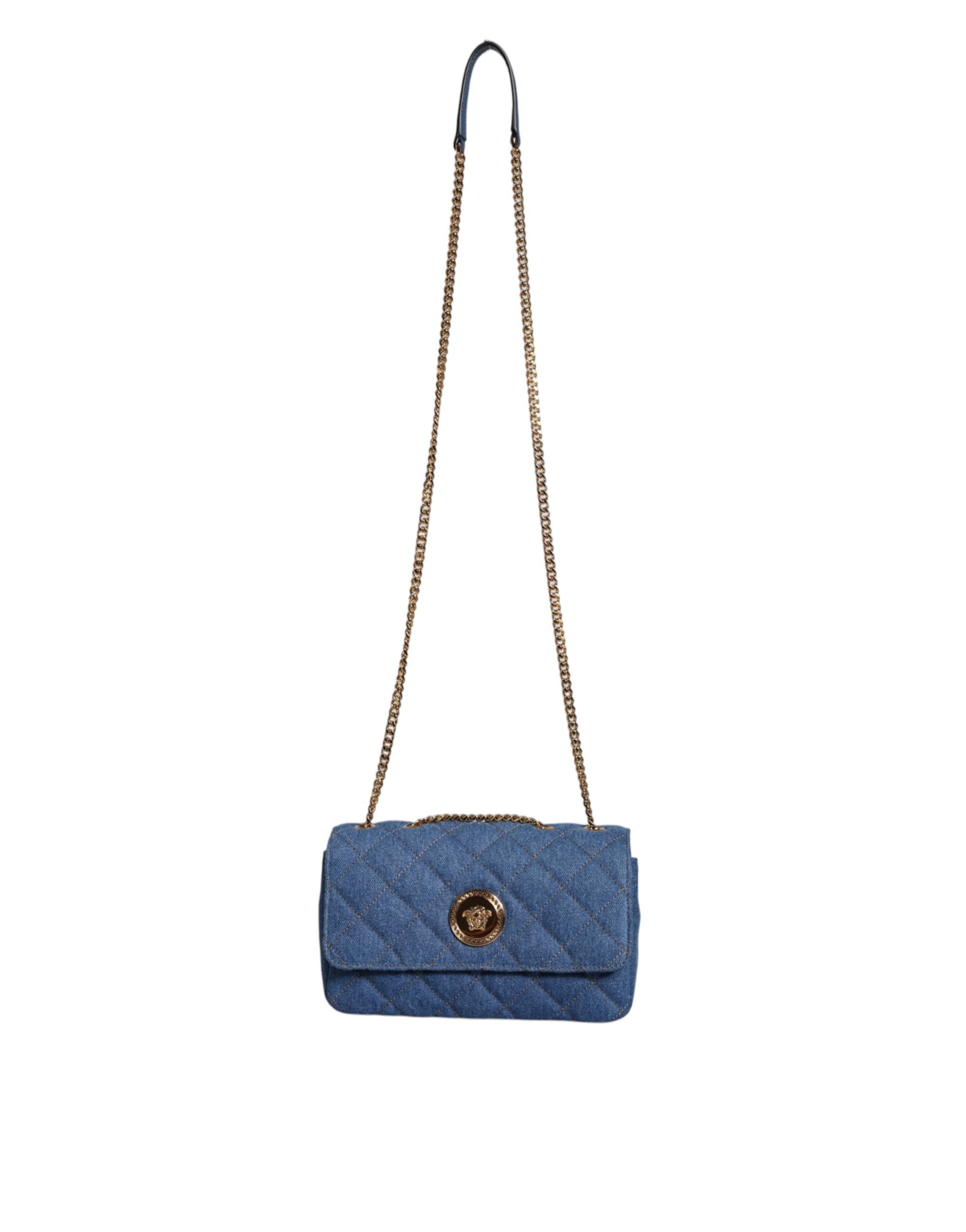 Blue Quilted Denim Leather Crossbody Shoulder Bag - ventzia