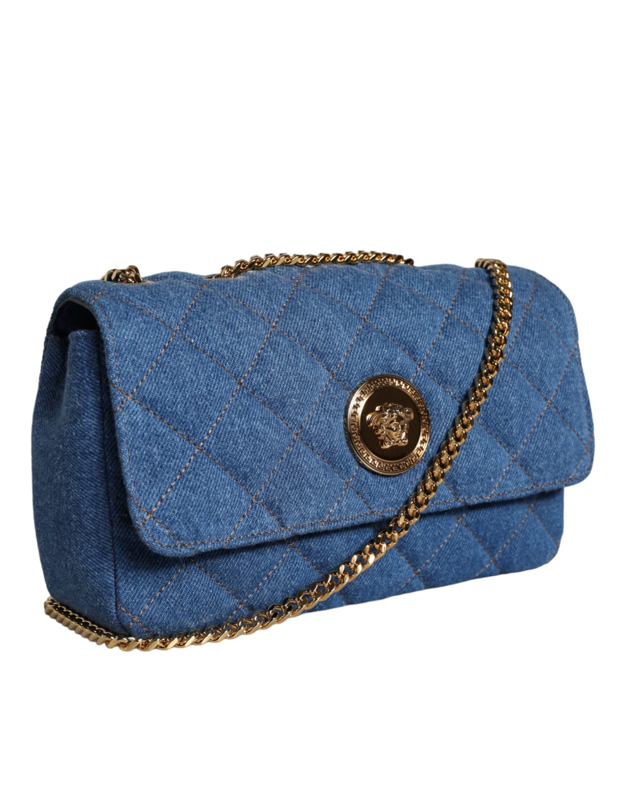 Blue Quilted Denim Leather Crossbody Shoulder Bag - ventzia