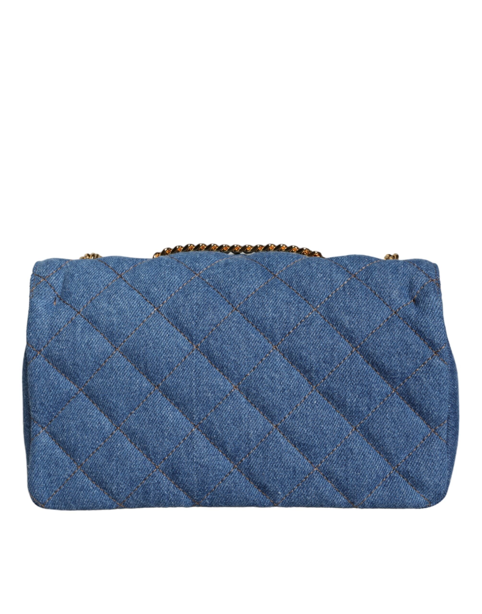 Blue Quilted Denim Leather Crossbody Shoulder Bag - ventzia