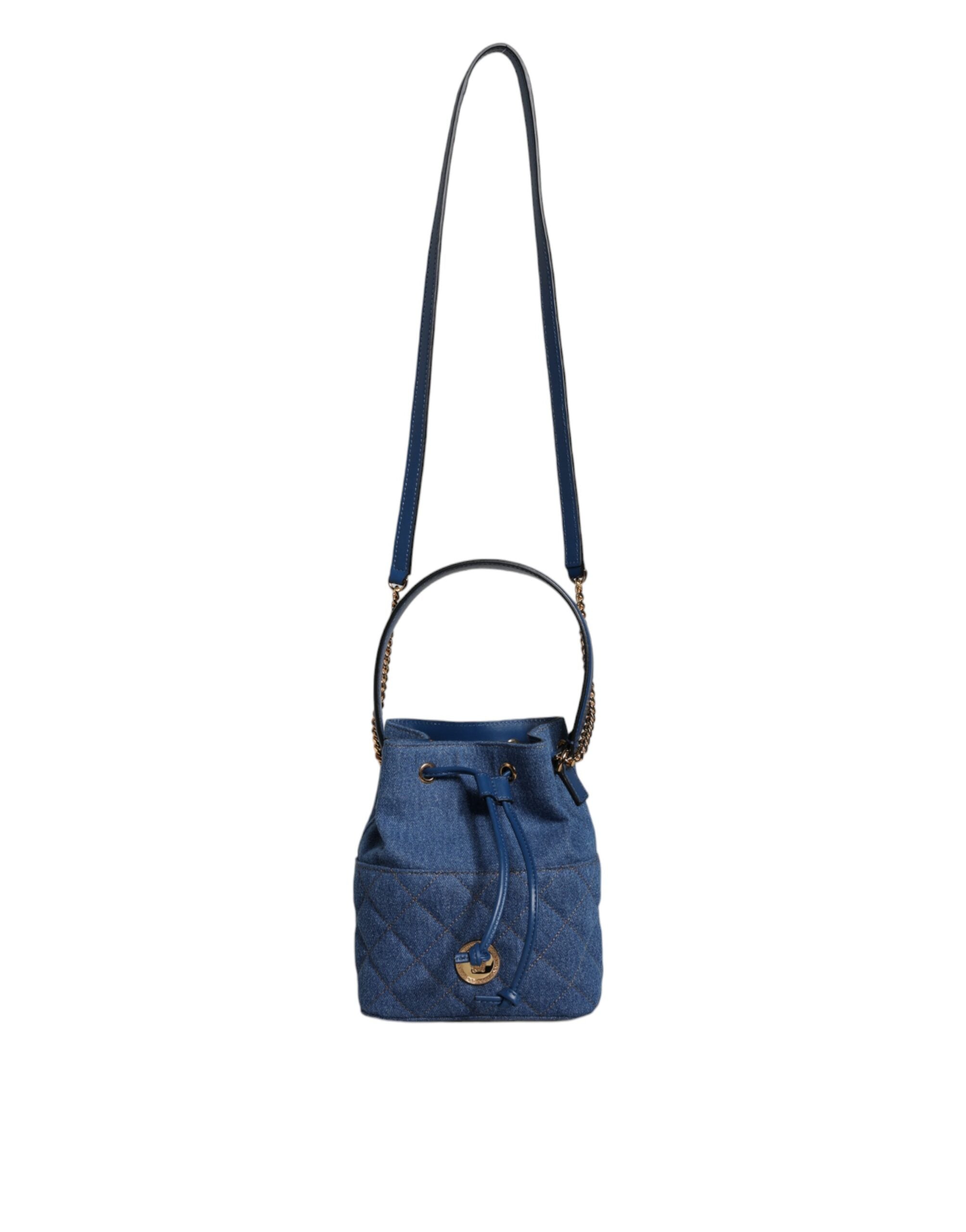 Blue Quilted Denim Leather Crossbody Shoulder Bag - ventzia