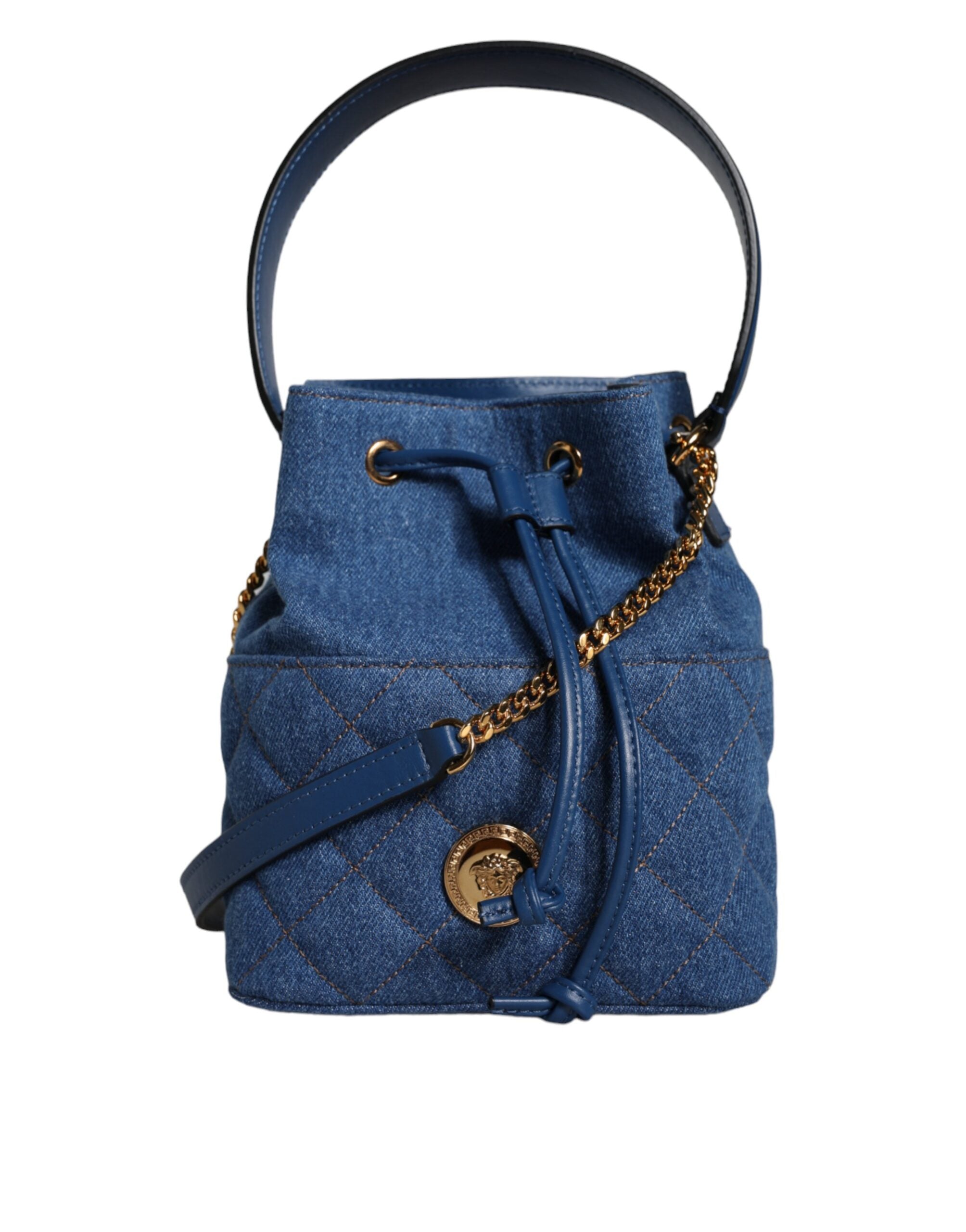 Blue Quilted Denim Leather Crossbody Shoulder Bag - ventzia