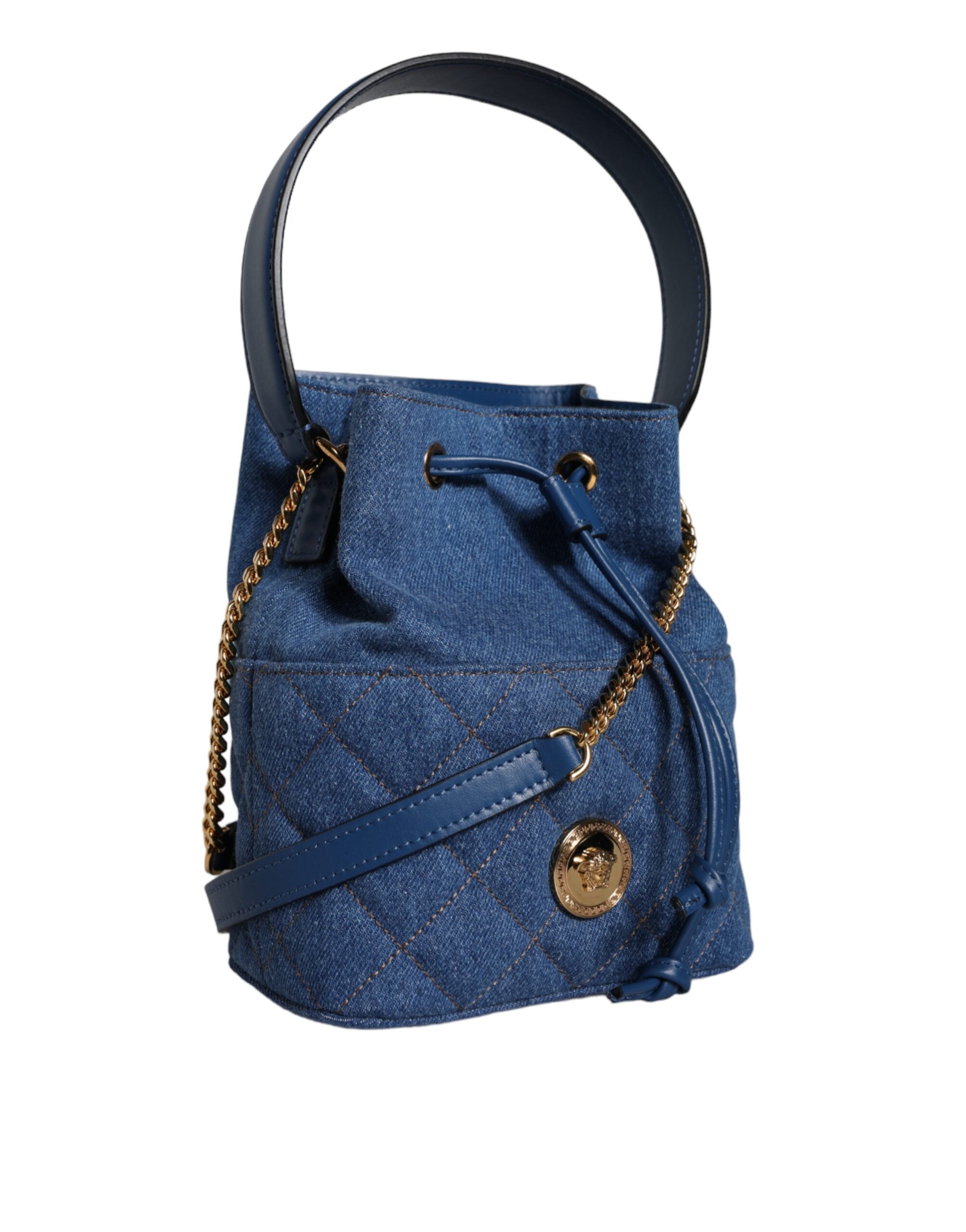 Blue Quilted Denim Leather Crossbody Shoulder Bag - ventzia
