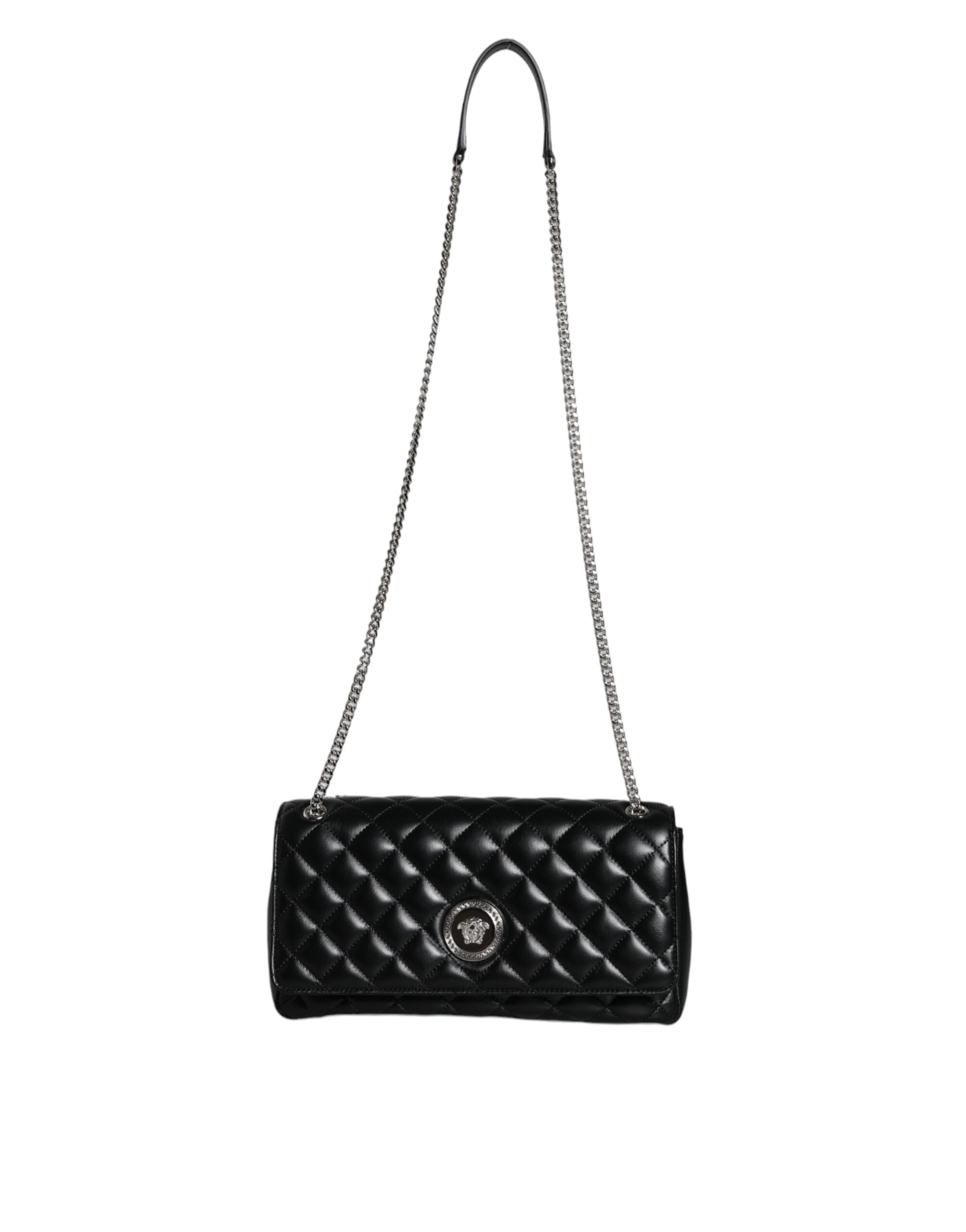 Black Quilted Lambskin Leather Crossbody Shoulder Bag - ventzia