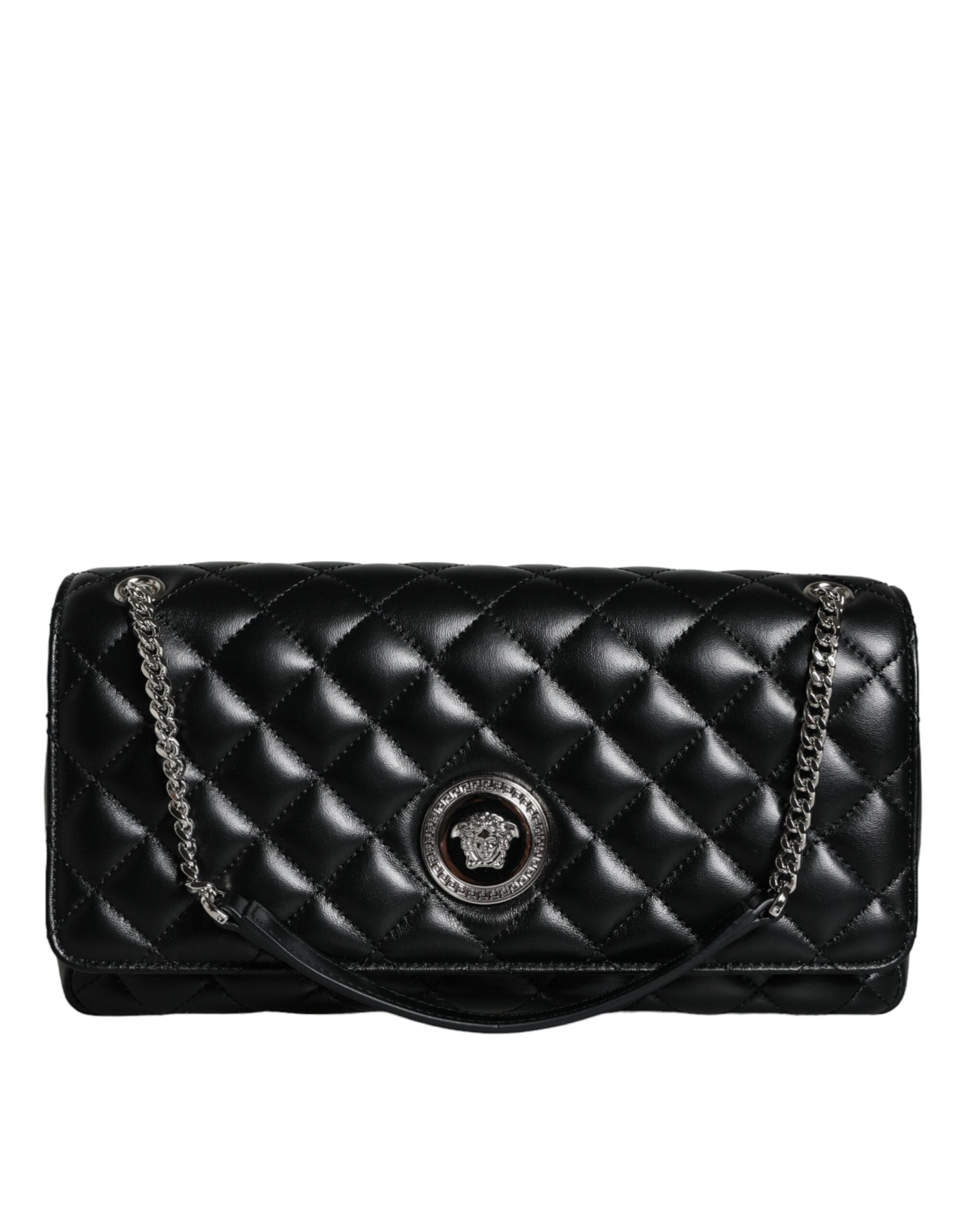 Black Quilted Lambskin Leather Crossbody Shoulder Bag - ventzia