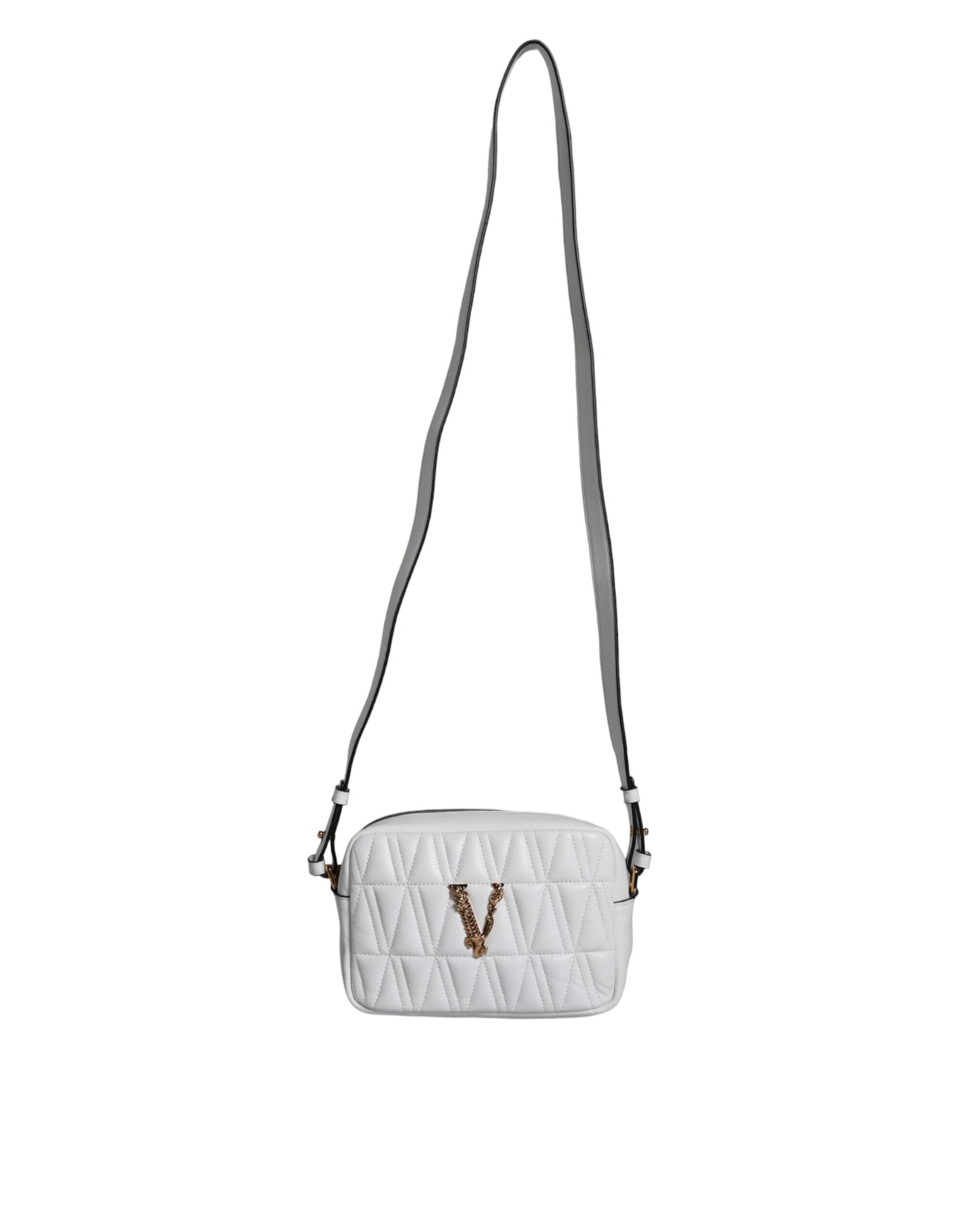 White Quilted Nappa Leather Crossbody Shoulder Bag - ventzia