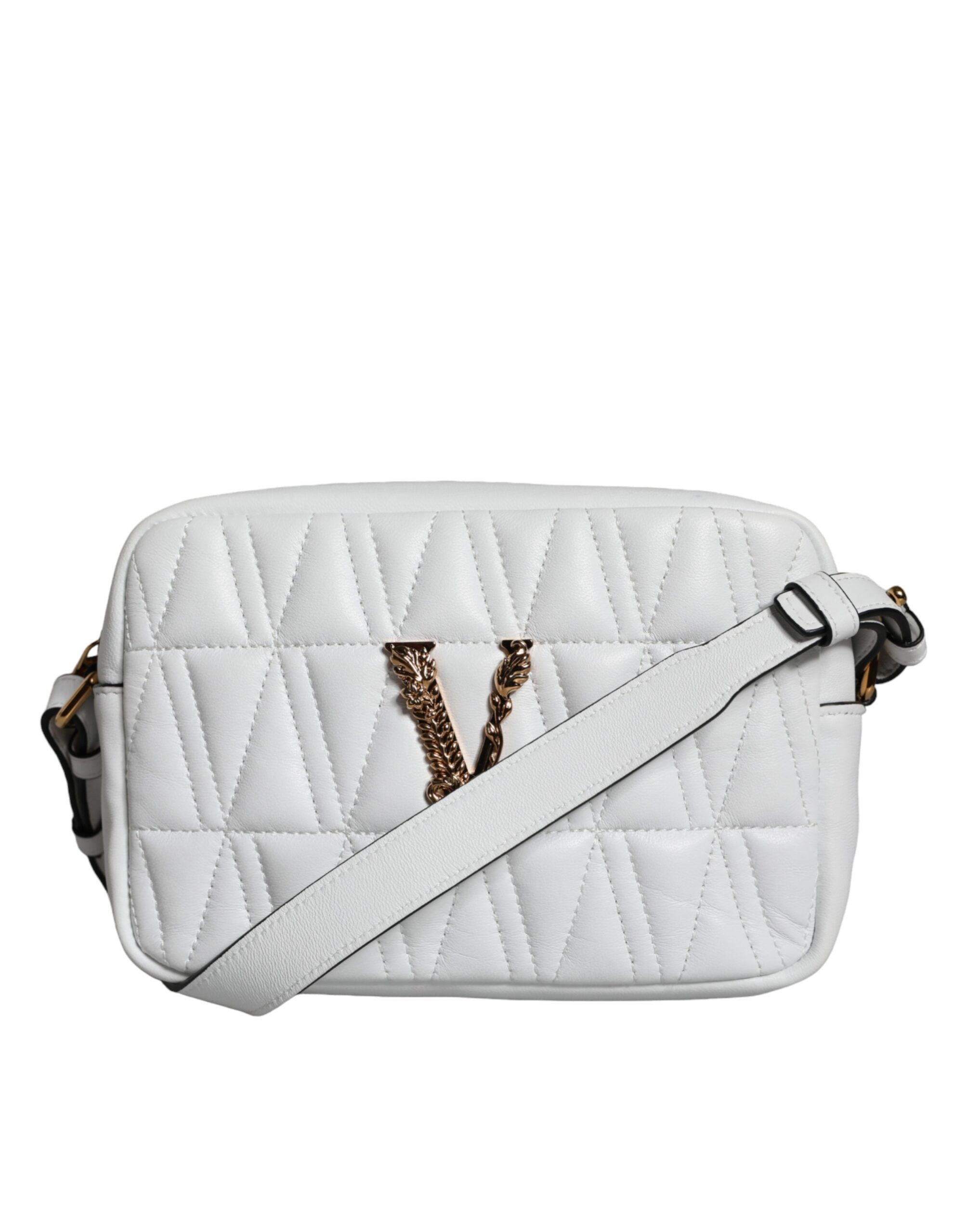 White Quilted Nappa Leather Crossbody Shoulder Bag - ventzia