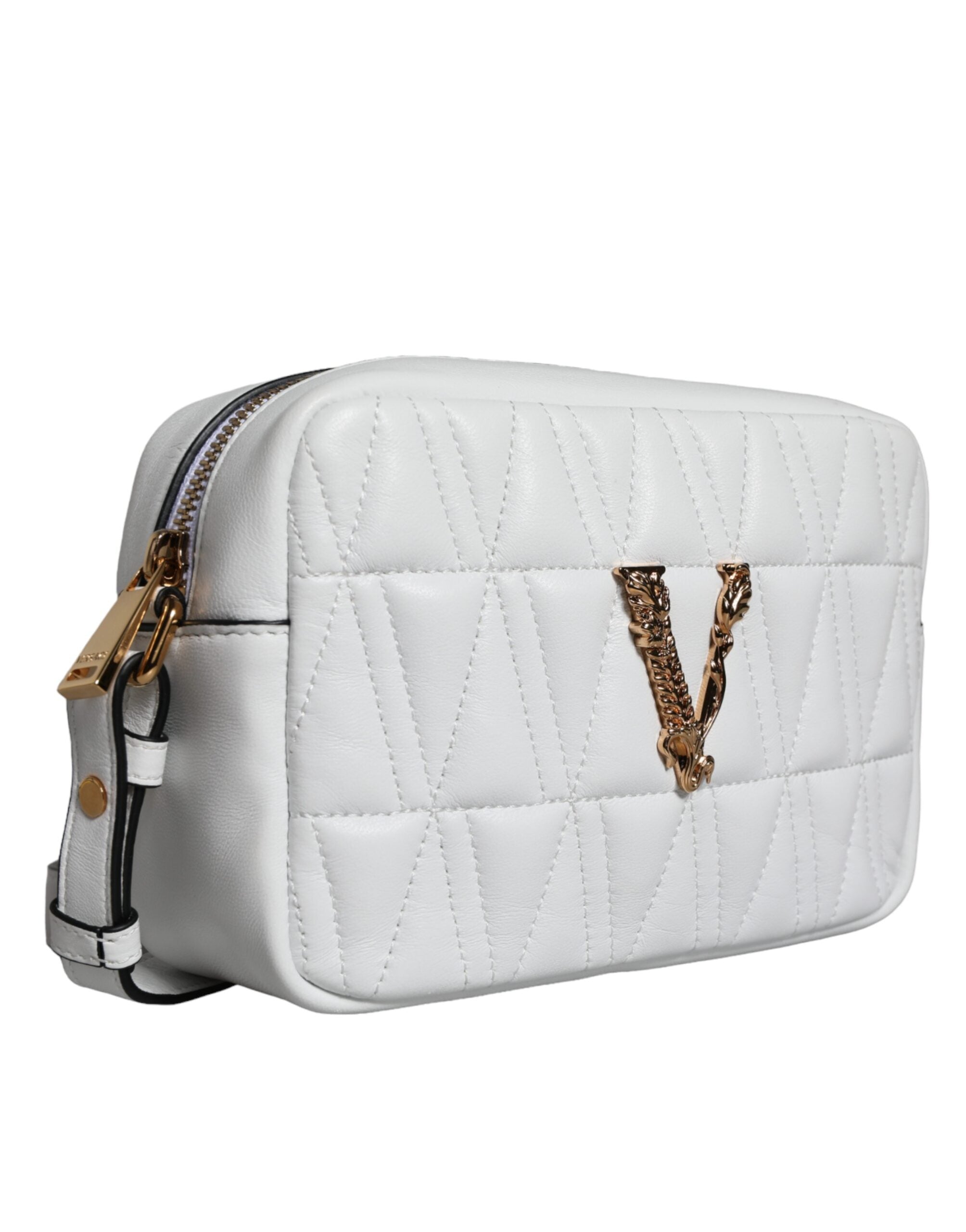 White Quilted Nappa Leather Crossbody Shoulder Bag - ventzia
