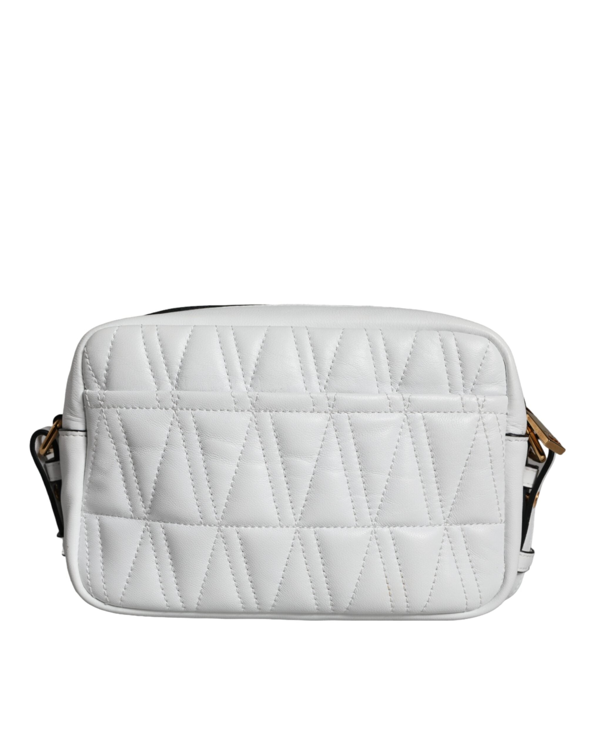 White Quilted Nappa Leather Crossbody Shoulder Bag - ventzia