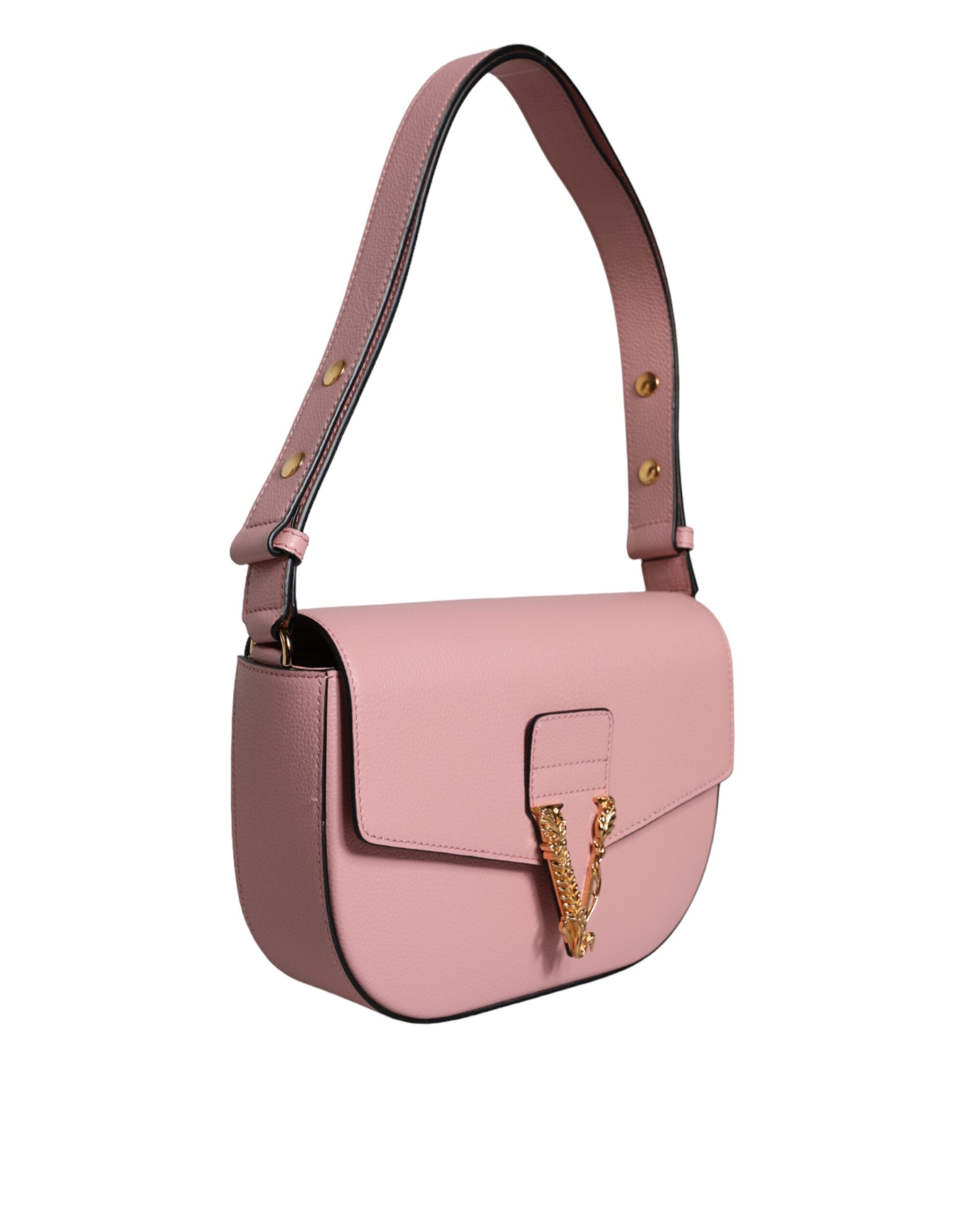Pink Grainy Calf Leather Logo Crossbody Shoulder Bag - ventzia