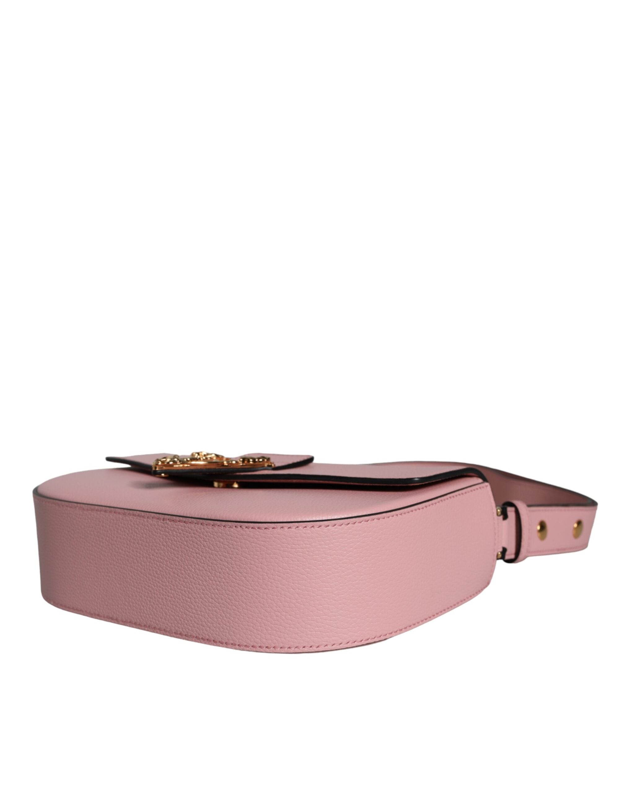Pink Grainy Calf Leather Logo Crossbody Shoulder Bag - ventzia