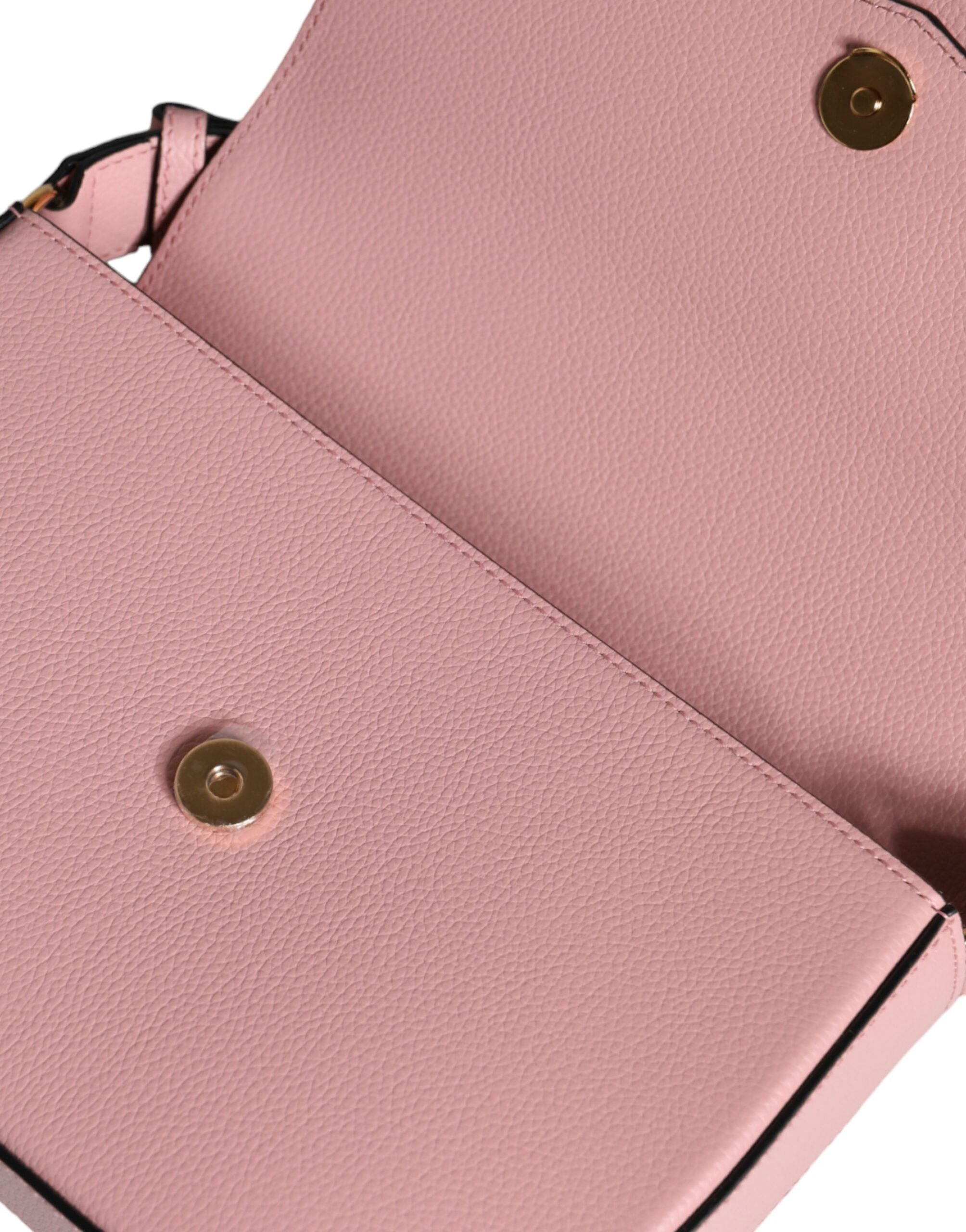 Pink Grainy Calf Leather Logo Crossbody Shoulder Bag - ventzia