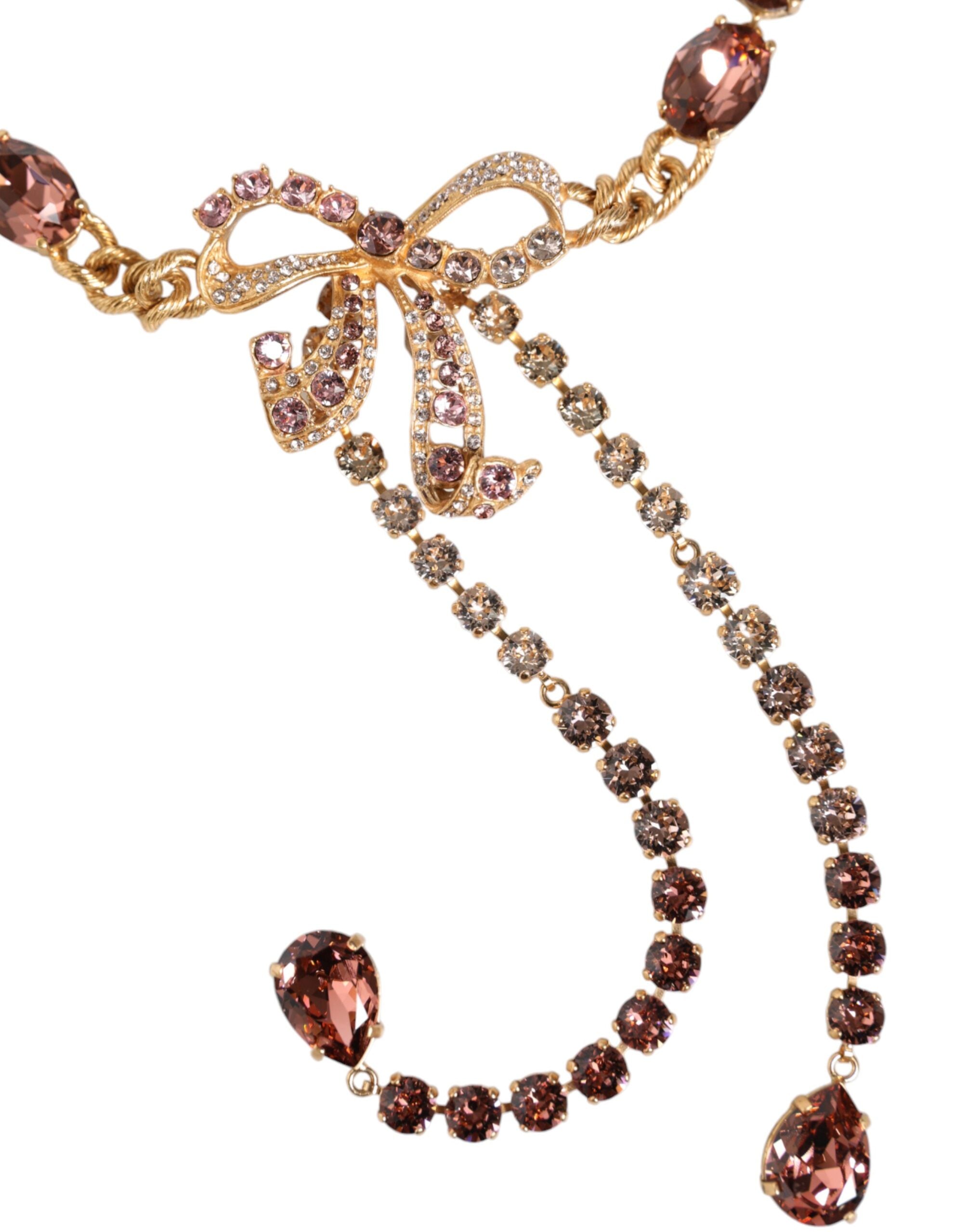 Gold Tone Brass Crystal Embellished Waist Chain Belt - ventzia