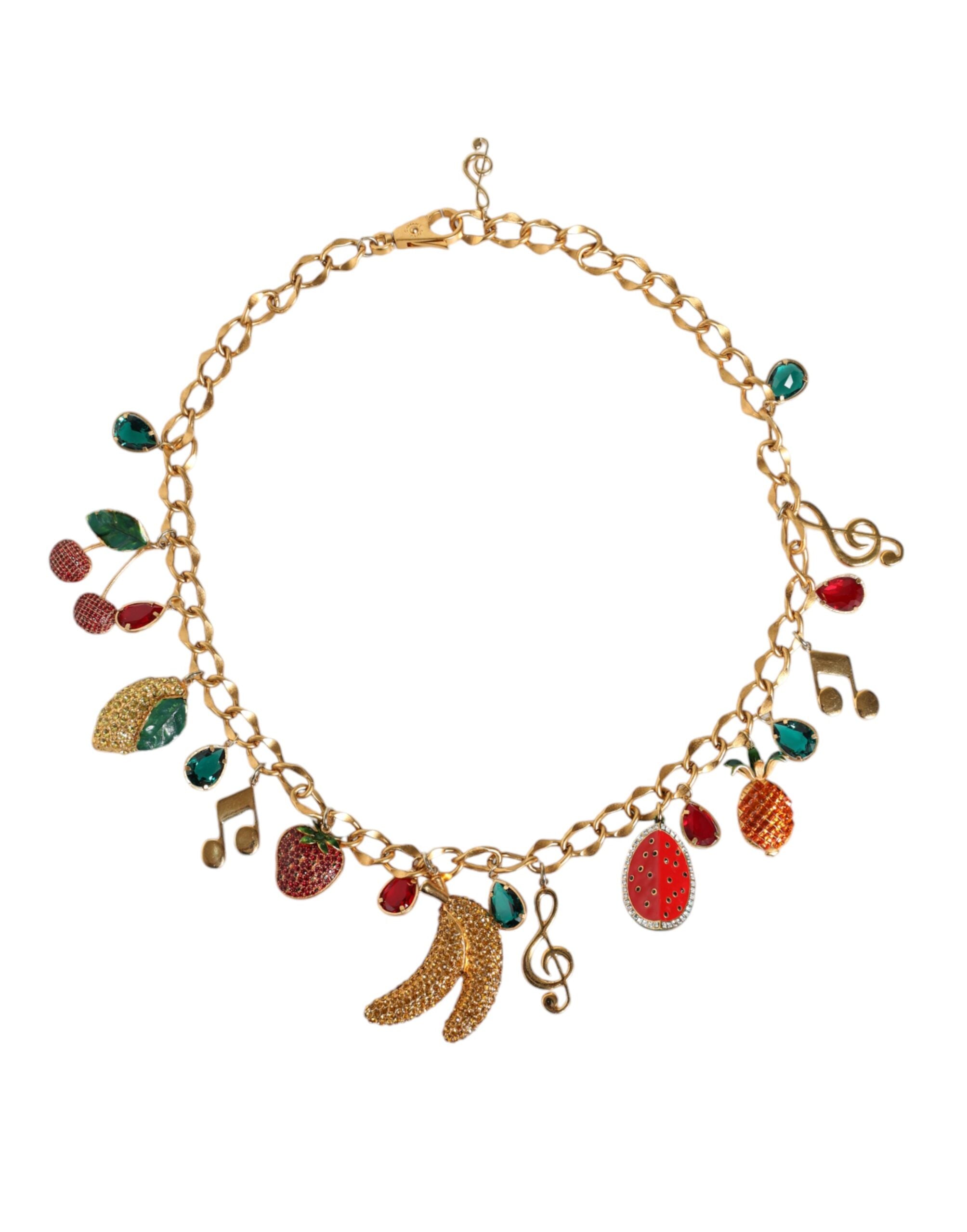 Gold Tone Brass Fruity Crystal Embellished Waist Chain Belt - ventzia
