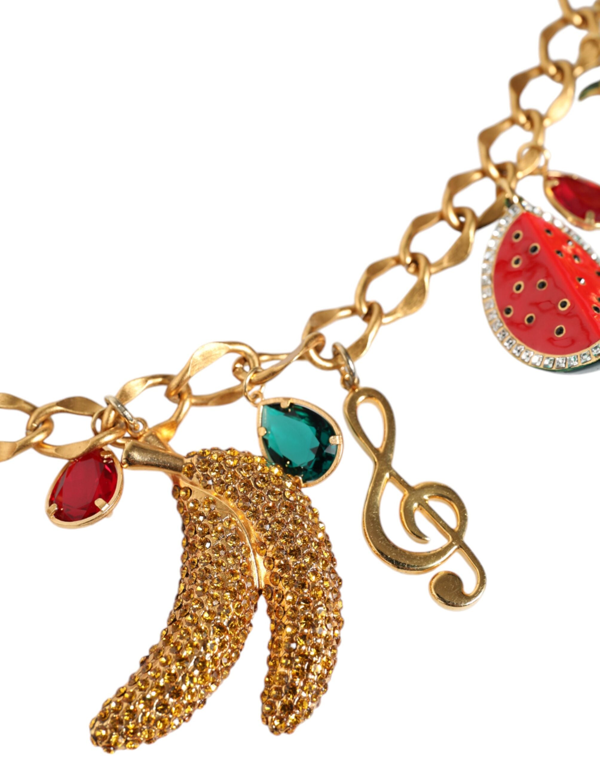Gold Tone Brass Fruity Crystal Embellished Waist Chain Belt - ventzia