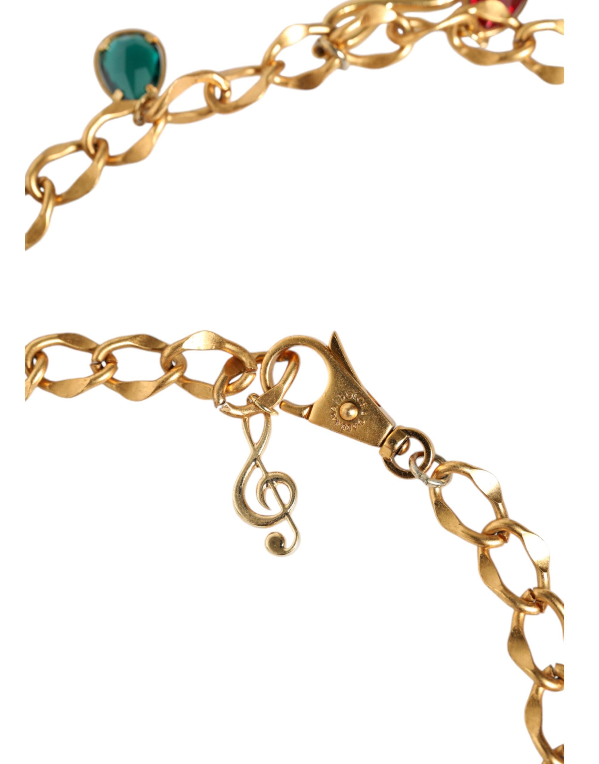 Gold Tone Brass Fruity Crystal Embellished Waist Chain Belt - ventzia