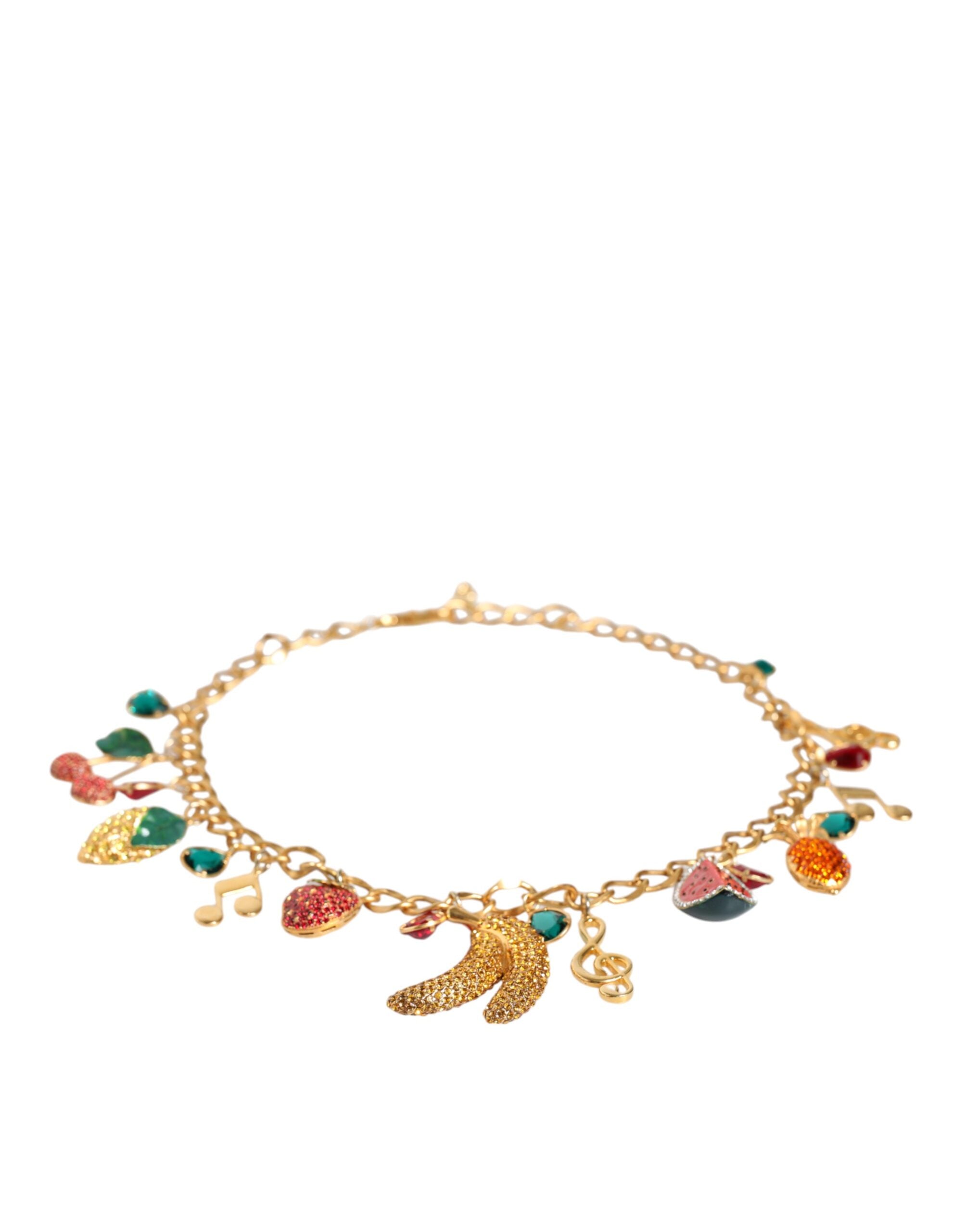 Gold Tone Brass Fruity Crystal Embellished Waist Chain Belt - ventzia