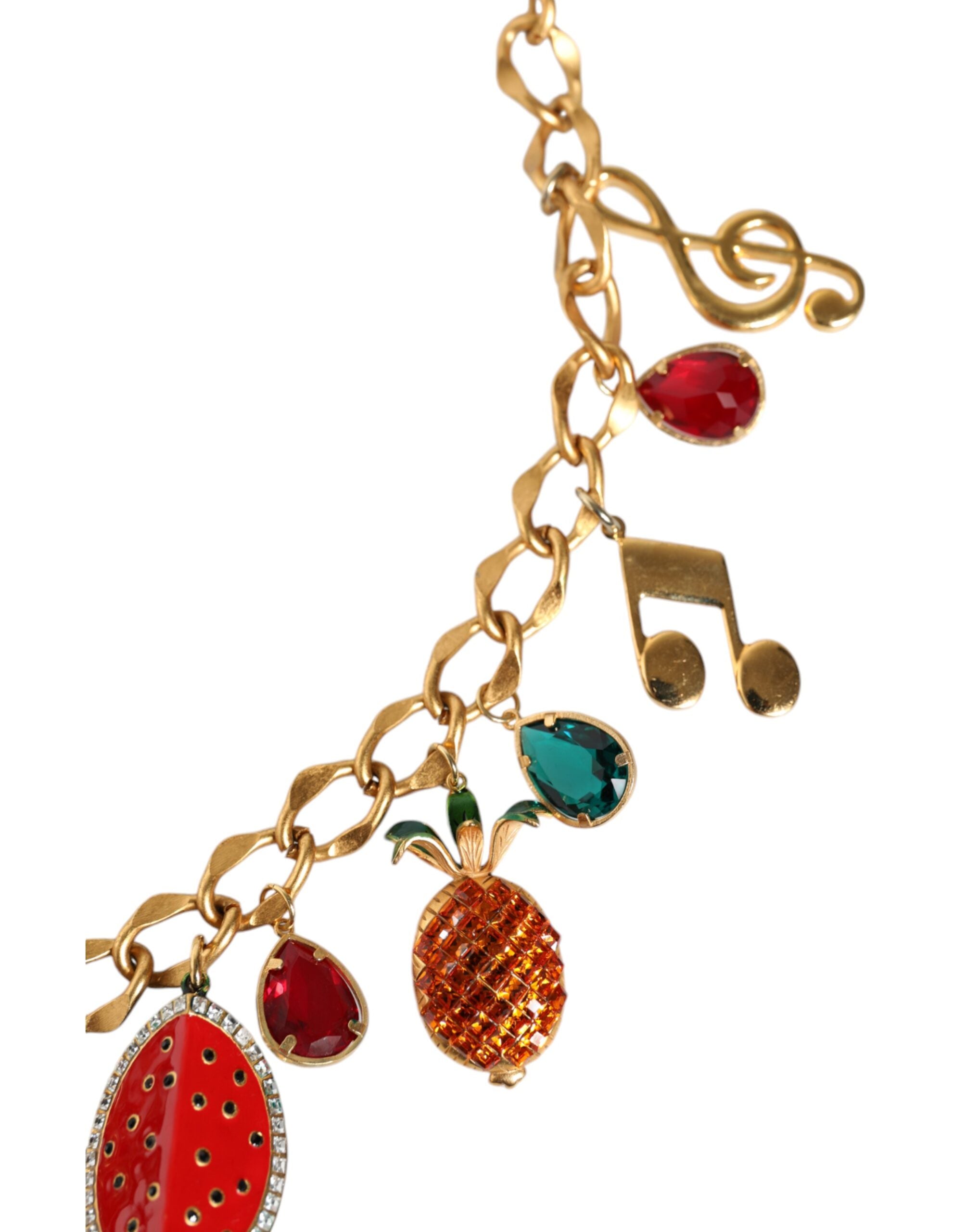 Gold Tone Brass Fruity Crystal Embellished Waist Chain Belt - ventzia