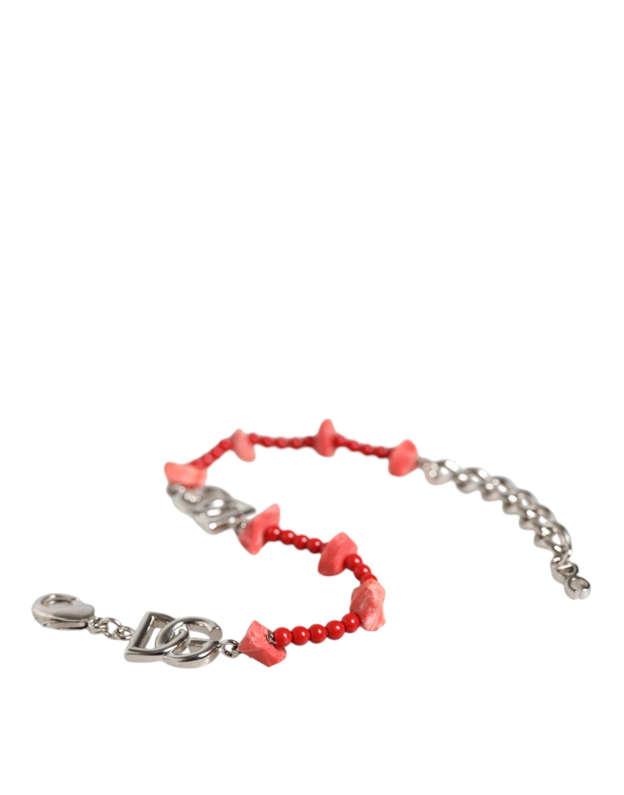 Silver Tone Brass Beaded Resin DG Logo Chain Bracelet - ventzia