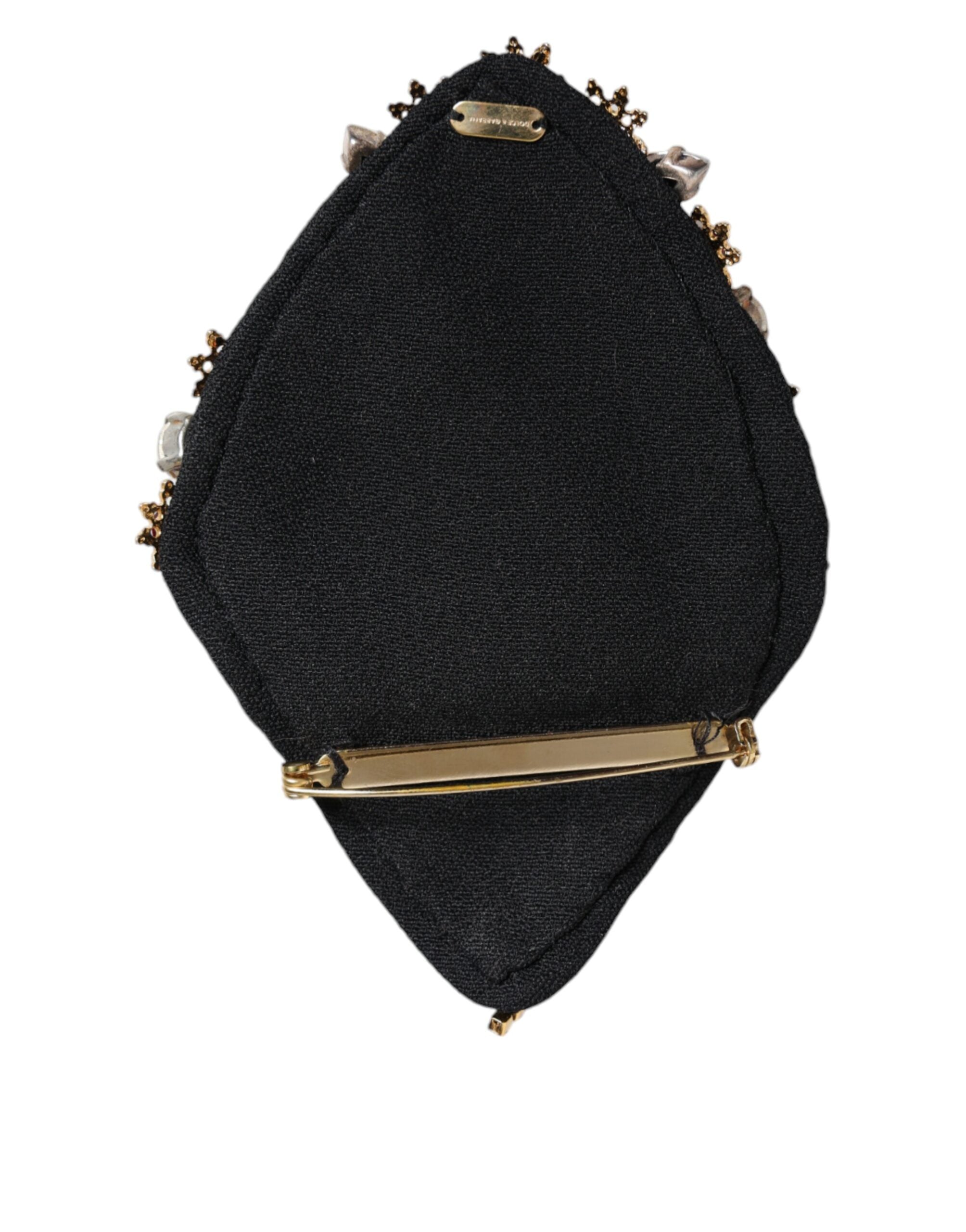 Gold Tone Brass Sacred Heart Crystal Embellished Brooch - ventzia