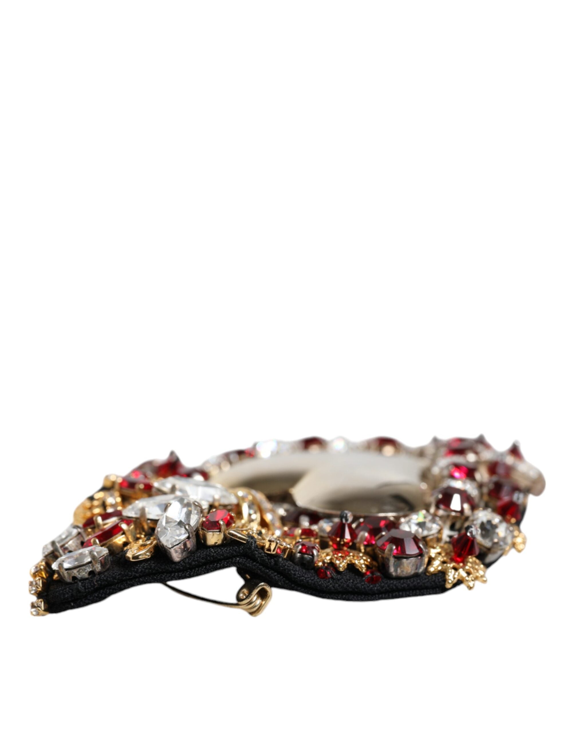 Gold Tone Brass Sacred Heart Crystal Embellished Brooch - ventzia