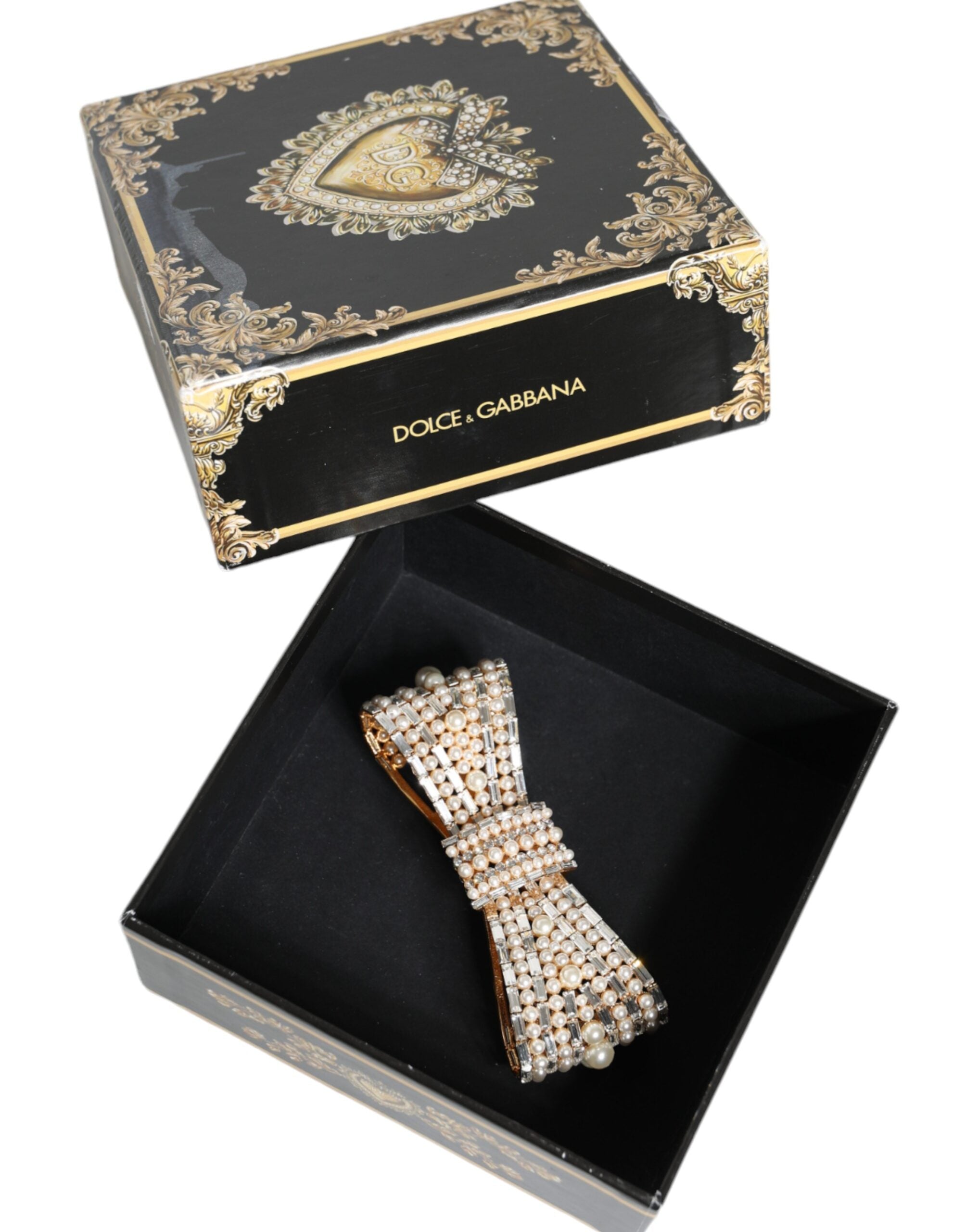Gold Tone Brass Bow Crystal FauxPearl Embellished Brooch - ventzia
