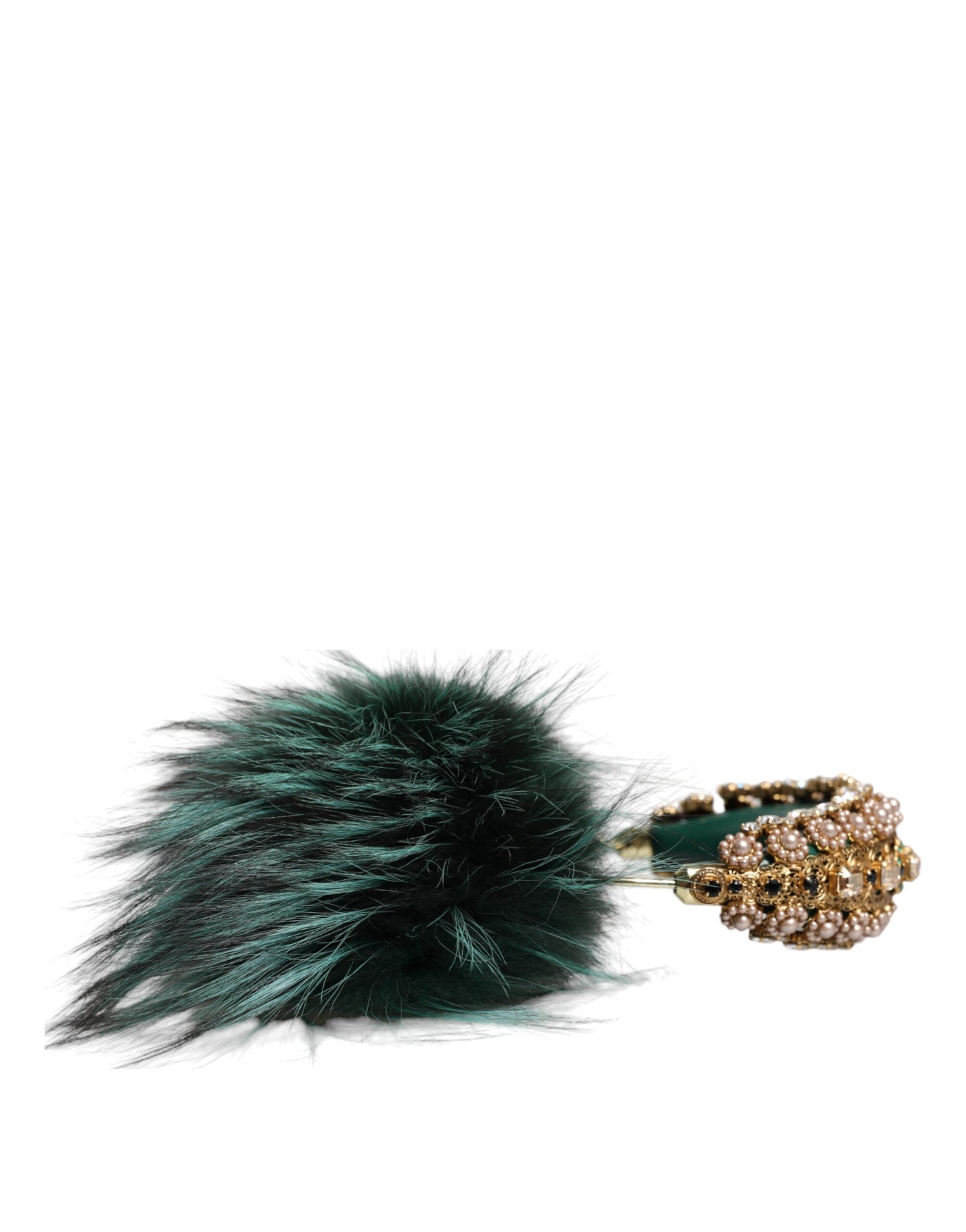 Green Gold Crystal Fur Headset Audio AUX Headphones - ventzia