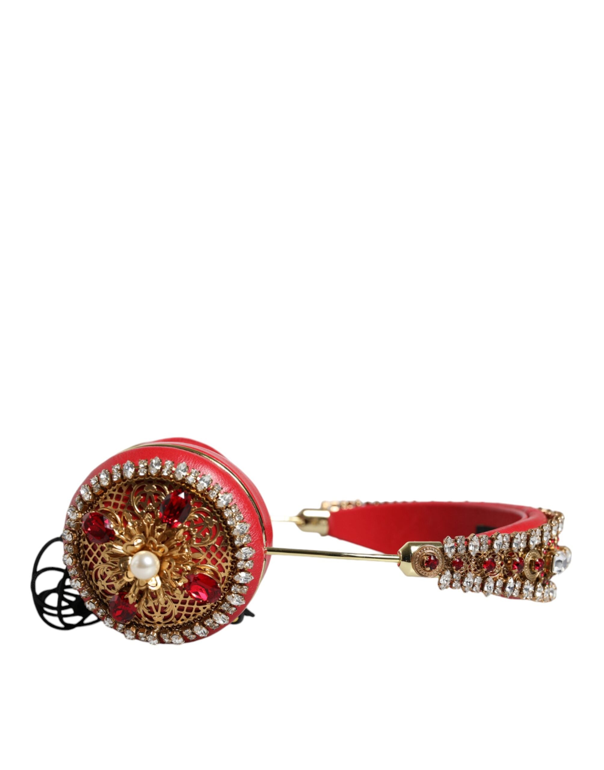Red Nappa Leather Floral Crystal Headphone - ventzia