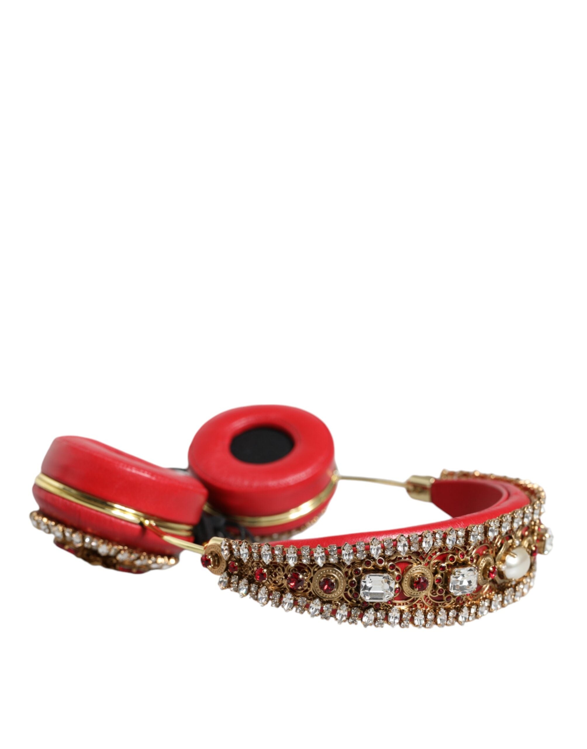 Red Nappa Leather Floral Crystal Headphone - ventzia