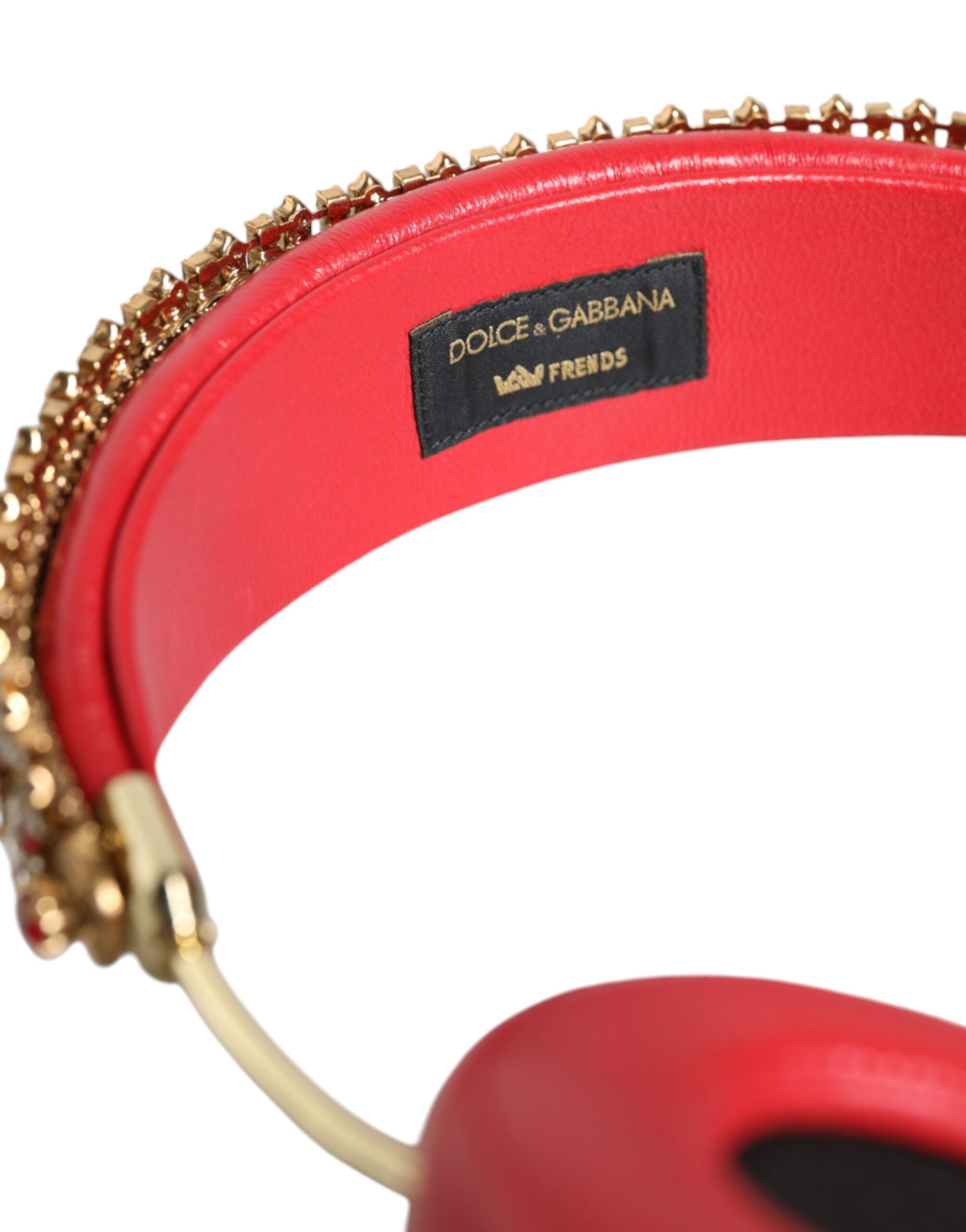 Red Nappa Leather Floral Crystal Headphone - ventzia