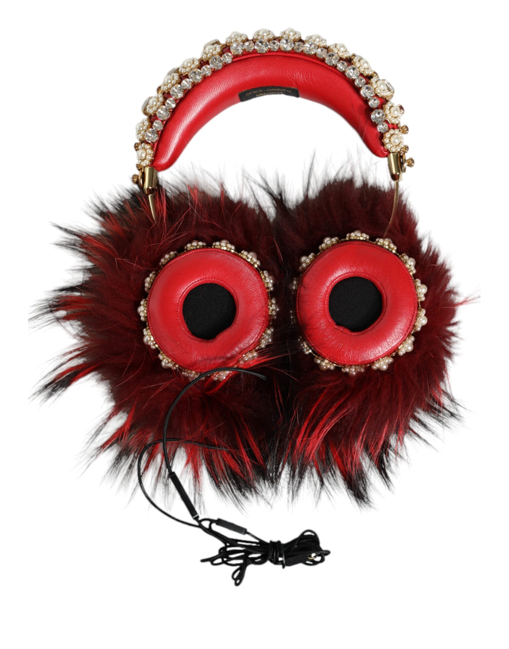 Red Gold Crystal Fur Headset Audio AUX Headphones - ventzia