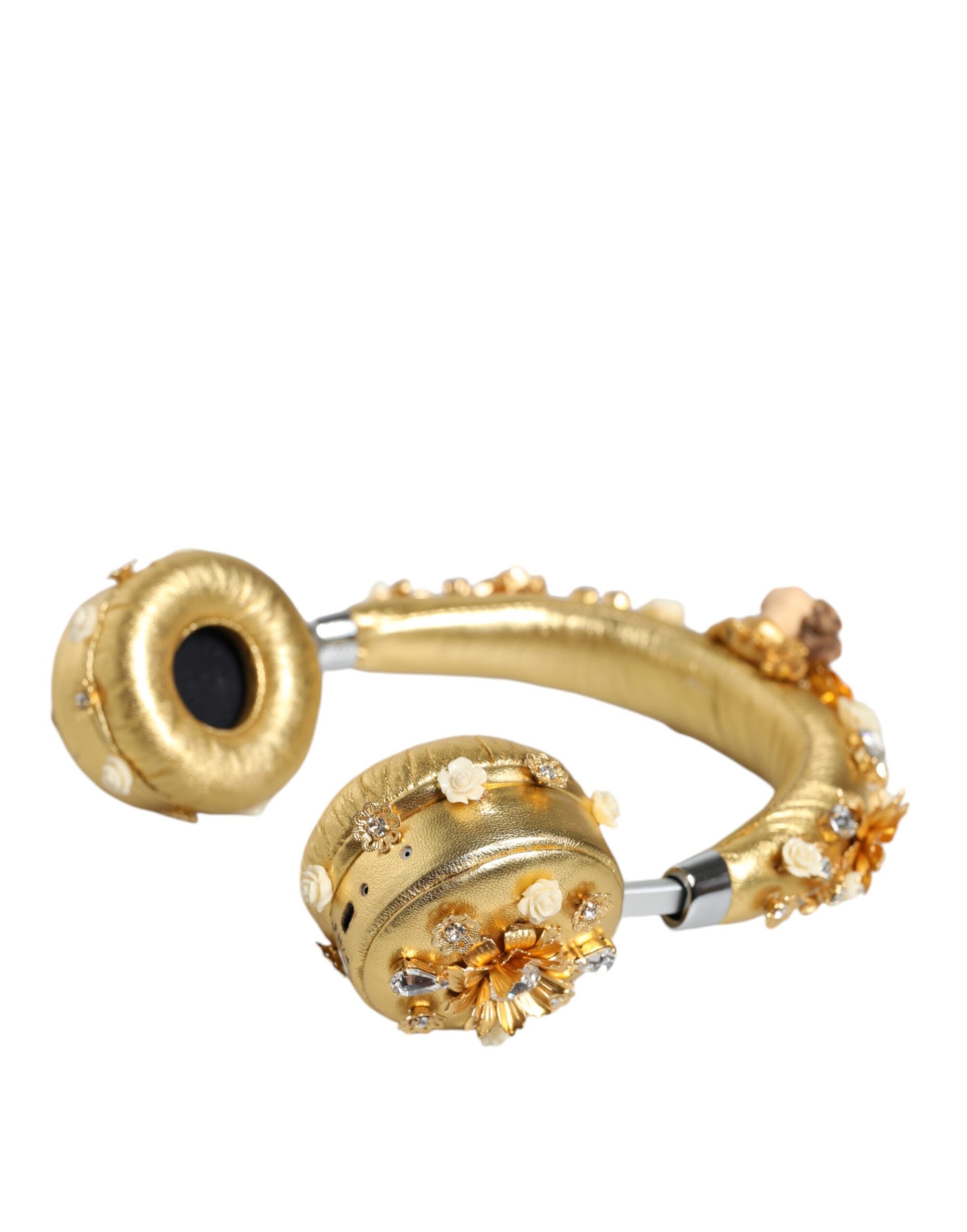 Gold Leather Floral Crystal Angel Headset Headphones - ventzia